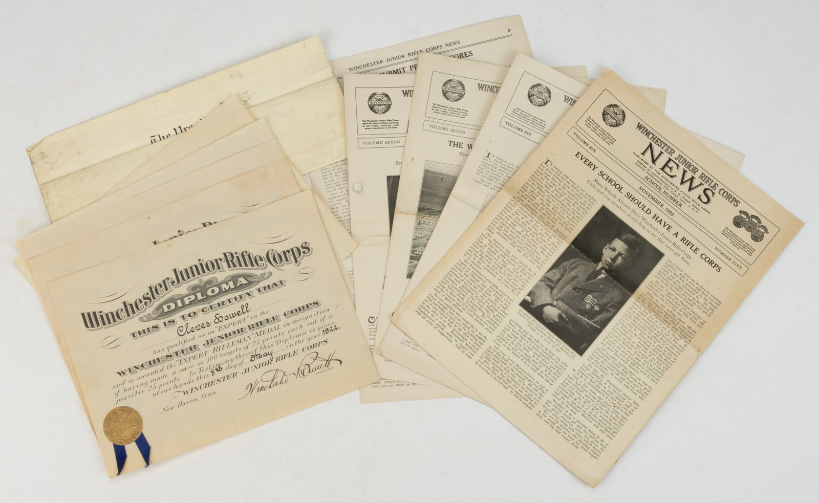 WINCHESTER JUNIOR RIFLE CORPS EPHEMERA, LOT OF 11 (1 of 1)