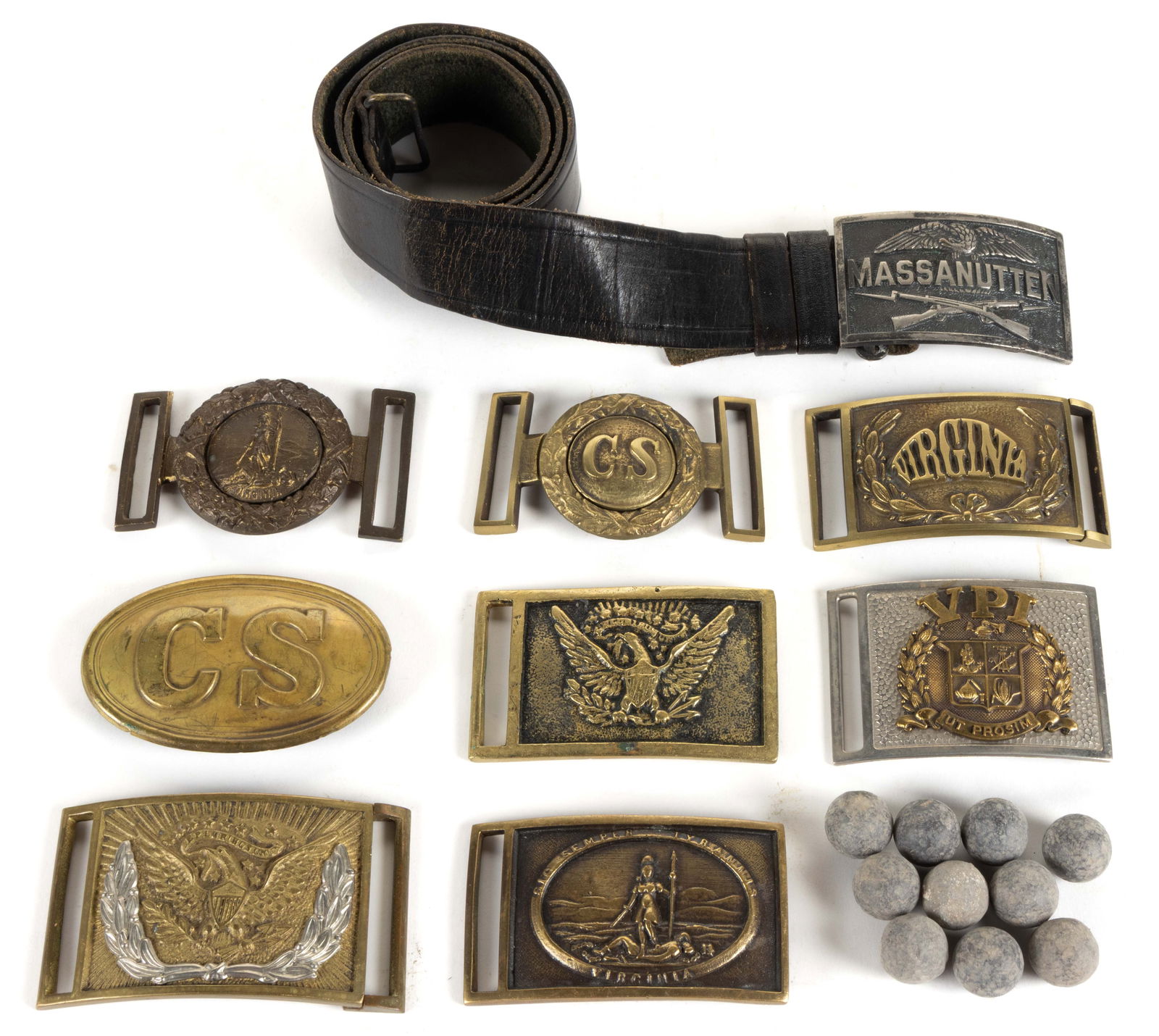 ASSORTED MILITARY BELT BUCKLES AND RELATED ARTICLES, LOT OF 11 (1 of 1)
