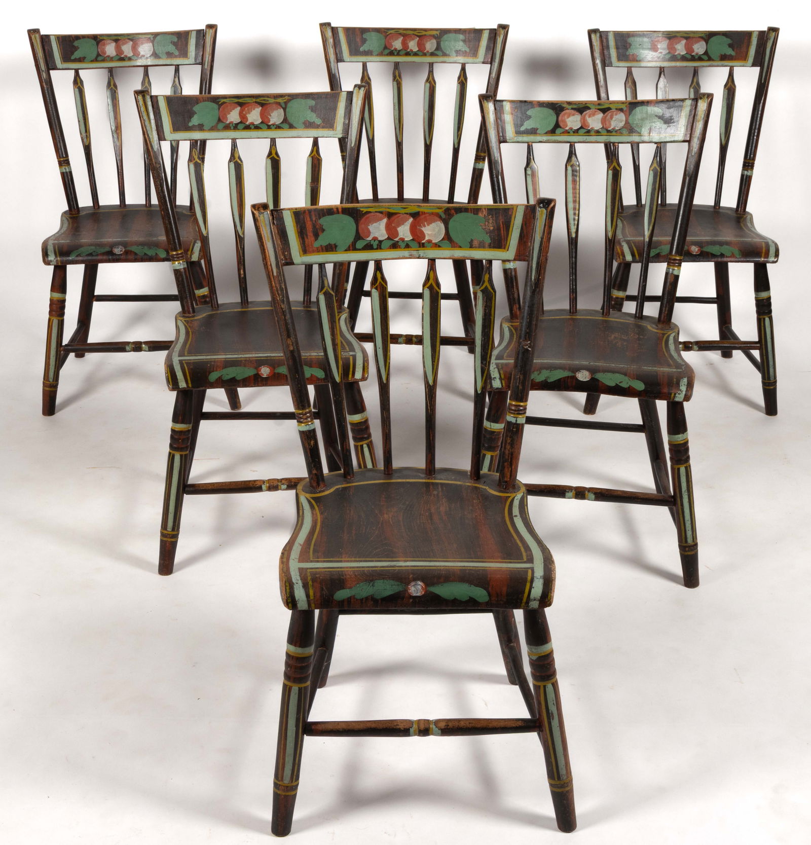 PENNSYLVANIA, PROBABLY CUMBERLAND CO., PAINT-DECORATED WINDSOR PLANK-SEAT SIDE CHAIRS, SET OF SIX (1 of 5)