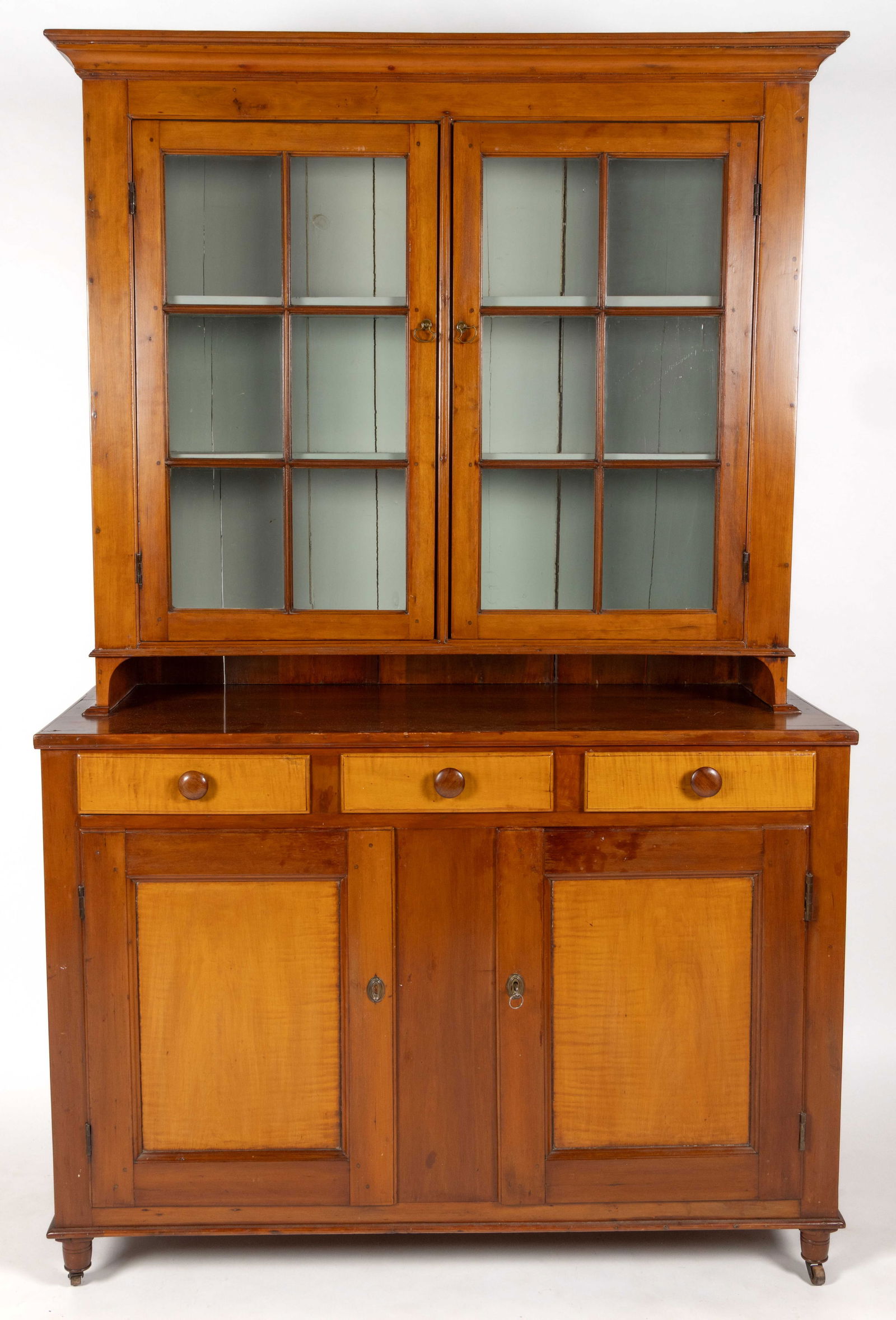 AMERICAN CHERRY AND TIGER MAPLE STEPBACK CUPBOARD (1 of 7)