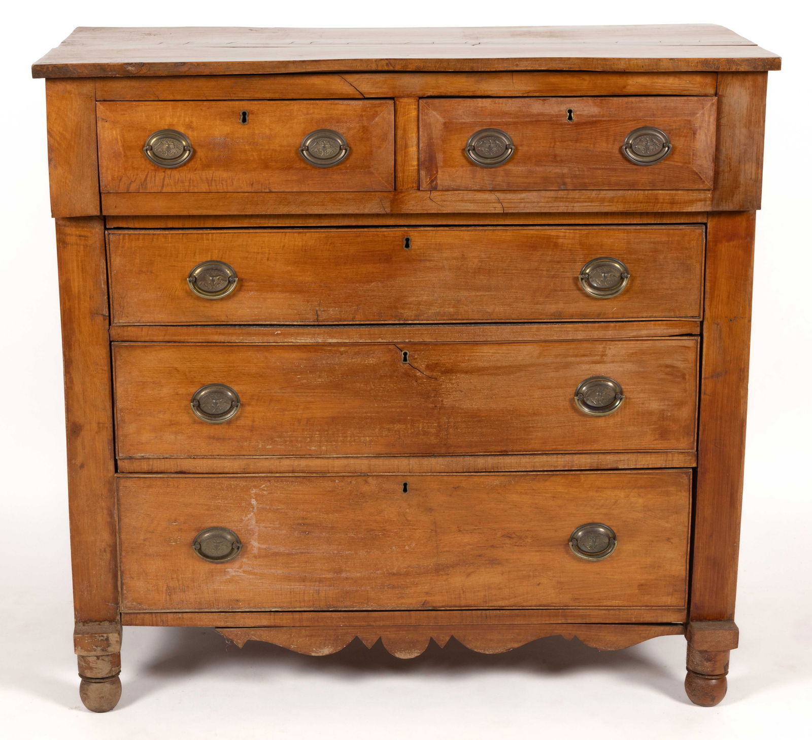 AMERICAN CLASSICAL TIGER MAPLE CHEST OF DRAWERS (1 of 6)