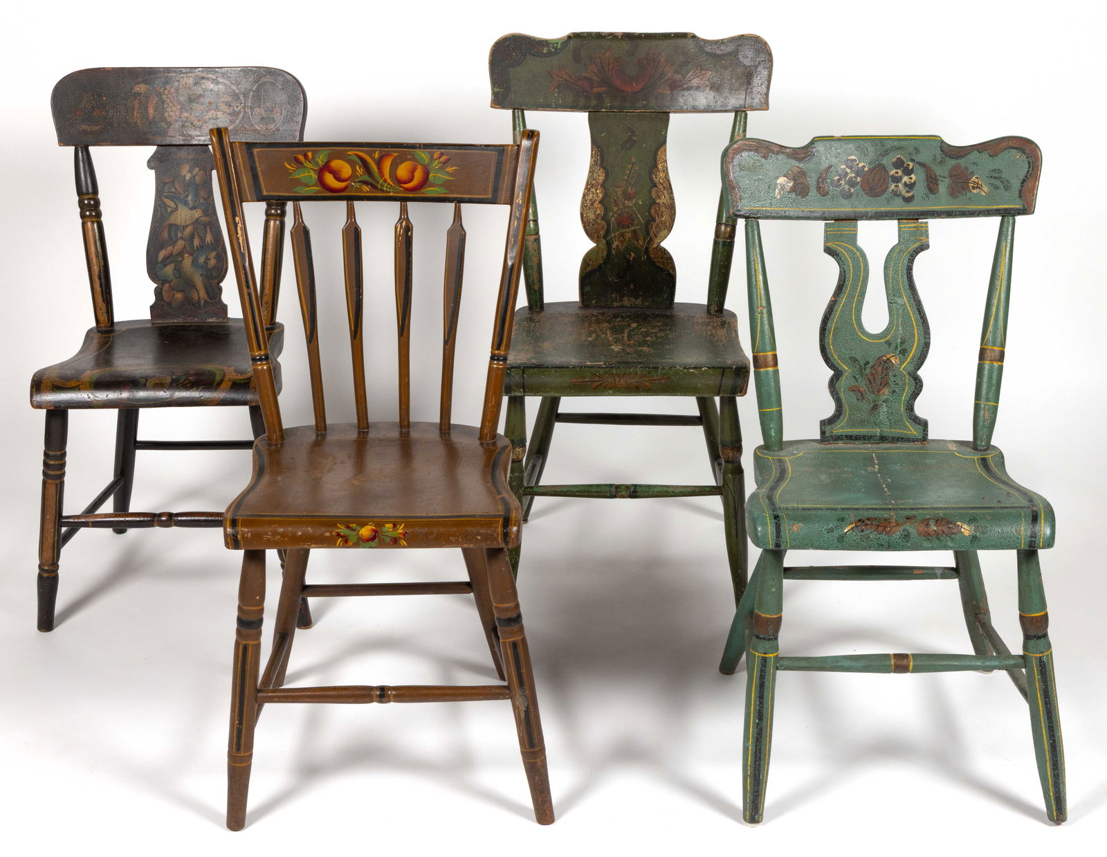 ASSORTED AMERICAN, PROBABLY PENNSYLVANIA, PAINT-DECORATED FANCY CHAIRS, LOT OF FOUR (1 of 5)