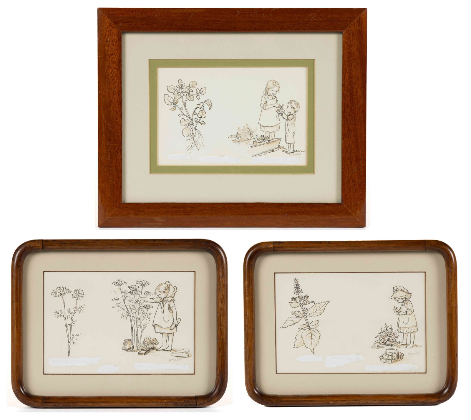 TASHA TUDOR (AMERICAN, 1915-2008) BOTANICAL / CHILDREN DRAWINGS, LOT OF THREE (1 of 4)