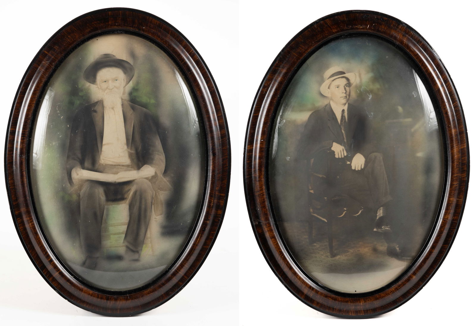 GRAIN-PAINT DECORATED OVAL FRAME WITH CONVEX GLASS AND PHOTOGRAPHS, LOT OF TWO (1 of 5)