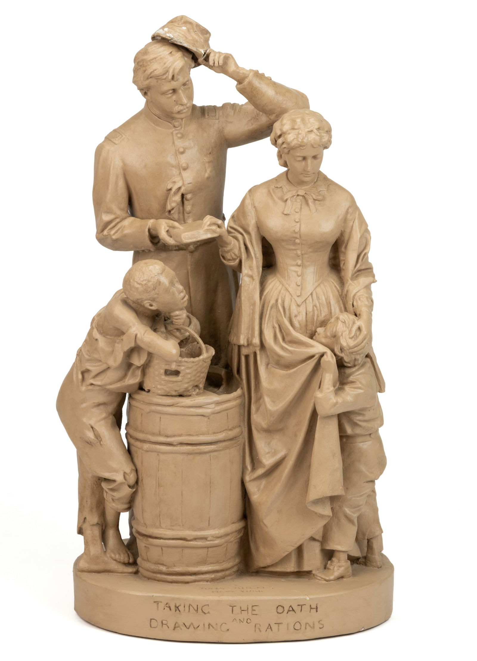 JOHN ROGERS (AMERICAN, 1839-1904) "TAKING THE OATH AND DRAWING RATIONS" CIVIL WAR PLASTER STATUE (1 of 5)