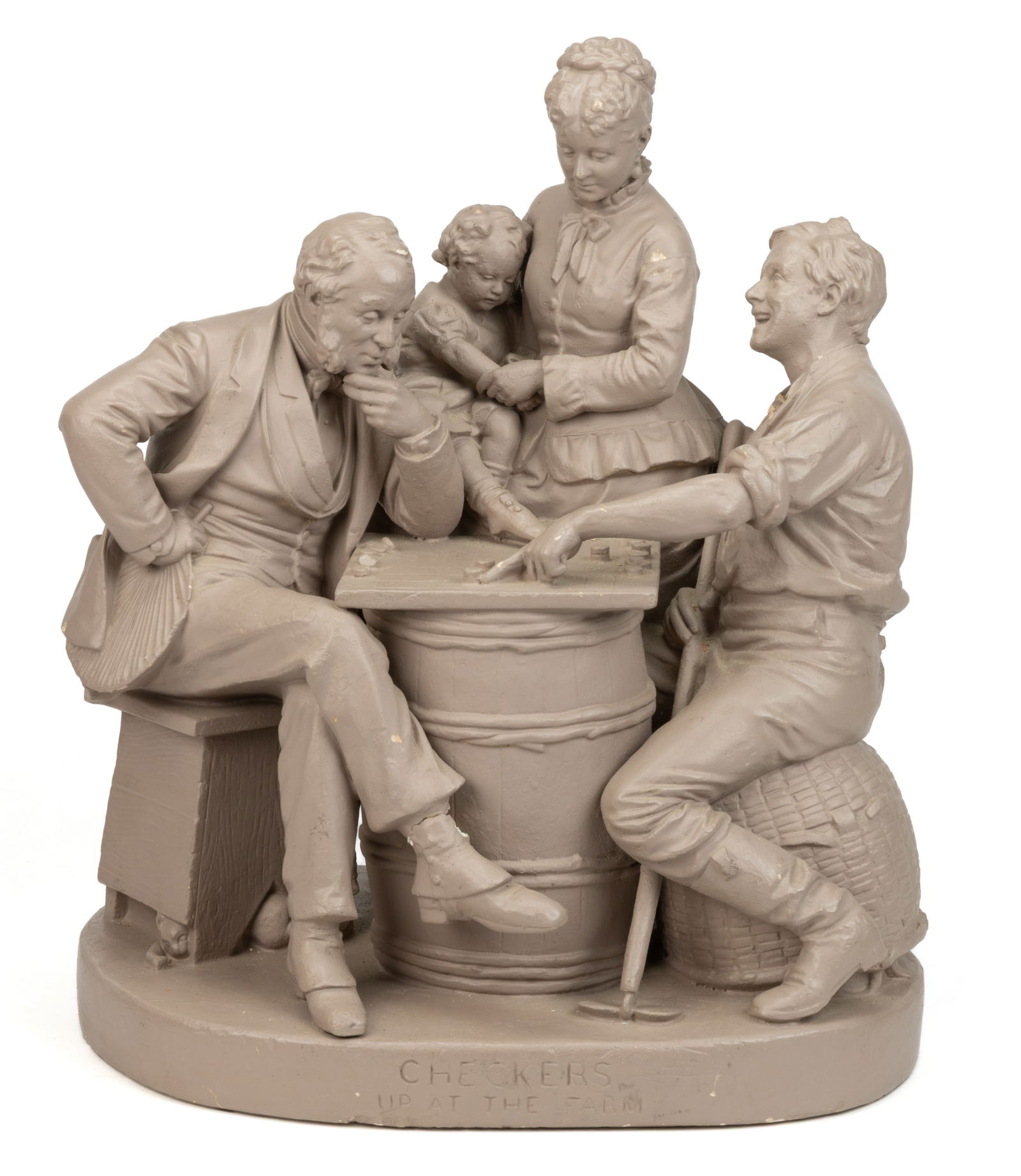 JOHN ROGERS (AMERICAN, 1839-1904) "CHECKERS UP AT THE FARM" PLASTER STATUE (1 of 8)