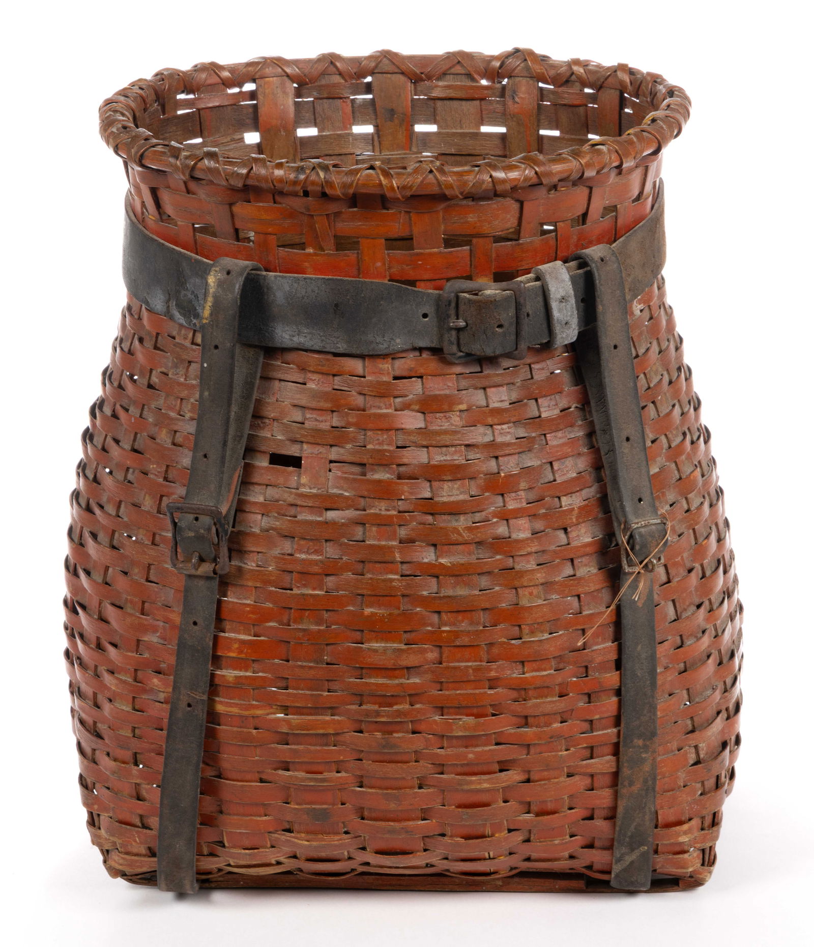 NEW ENGLAND OR ADIRONDACK PAINTED STAVE-TYPE WOVEN-SPLINT GATHERING / PACK BASKET (1 of 5)