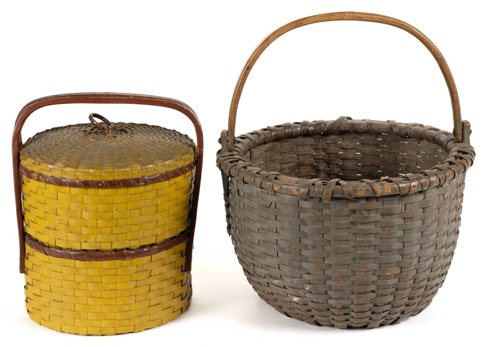 AMERICAN PAINT-DECORATED STAVE-TYPE WOVEN-SPLINT BASKETS, LOT OF TWO (1 of 5)