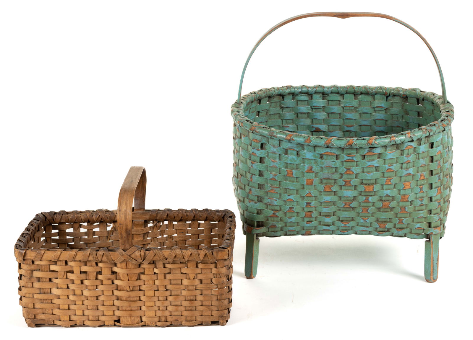AMERICAN PAINT-DECORATED AND NATURAL STAVE-TYPE WOVEN-SPLINT BASKETS, LOT OF TWO (1 of 5)