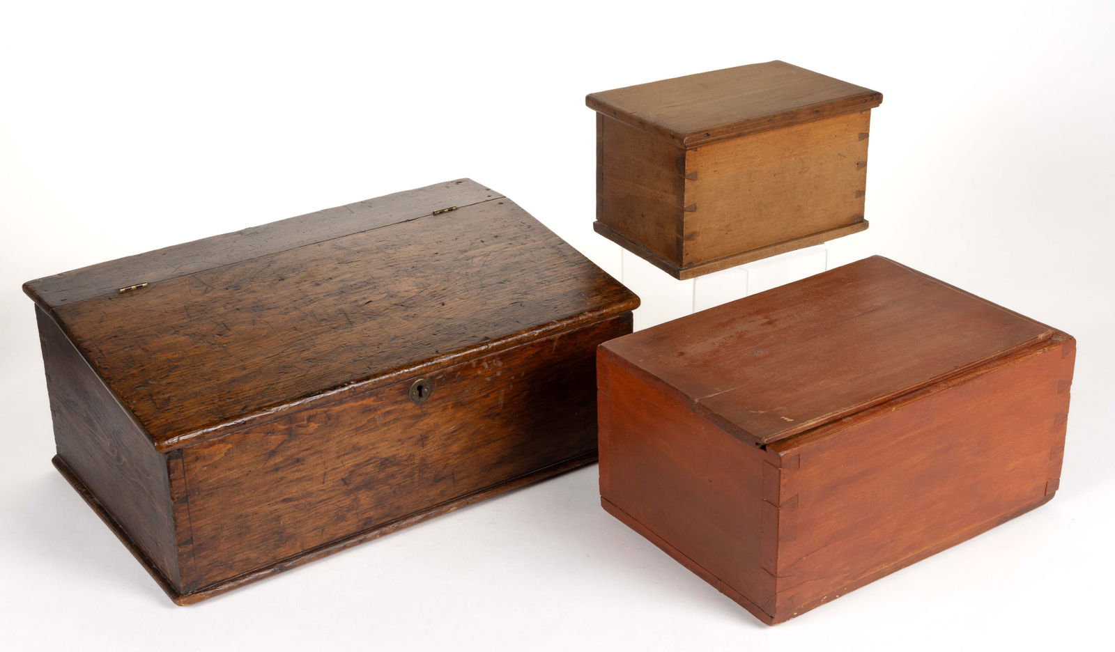 COUNTRY WOODEN STORAGE BOXES, LOT OF THREE (1 of 10)