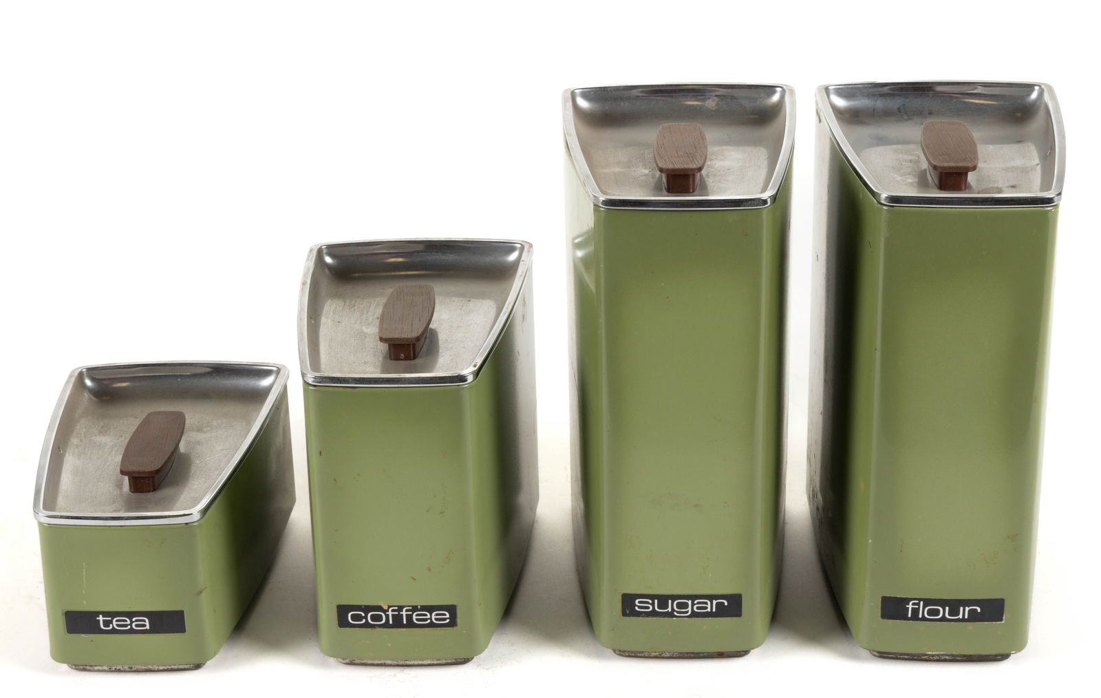 LINCOLN BEAUTYWARE MID-CENTURY MODERN STACKABLE CANISTERS, FOUR PIECE SET (1 of 2)