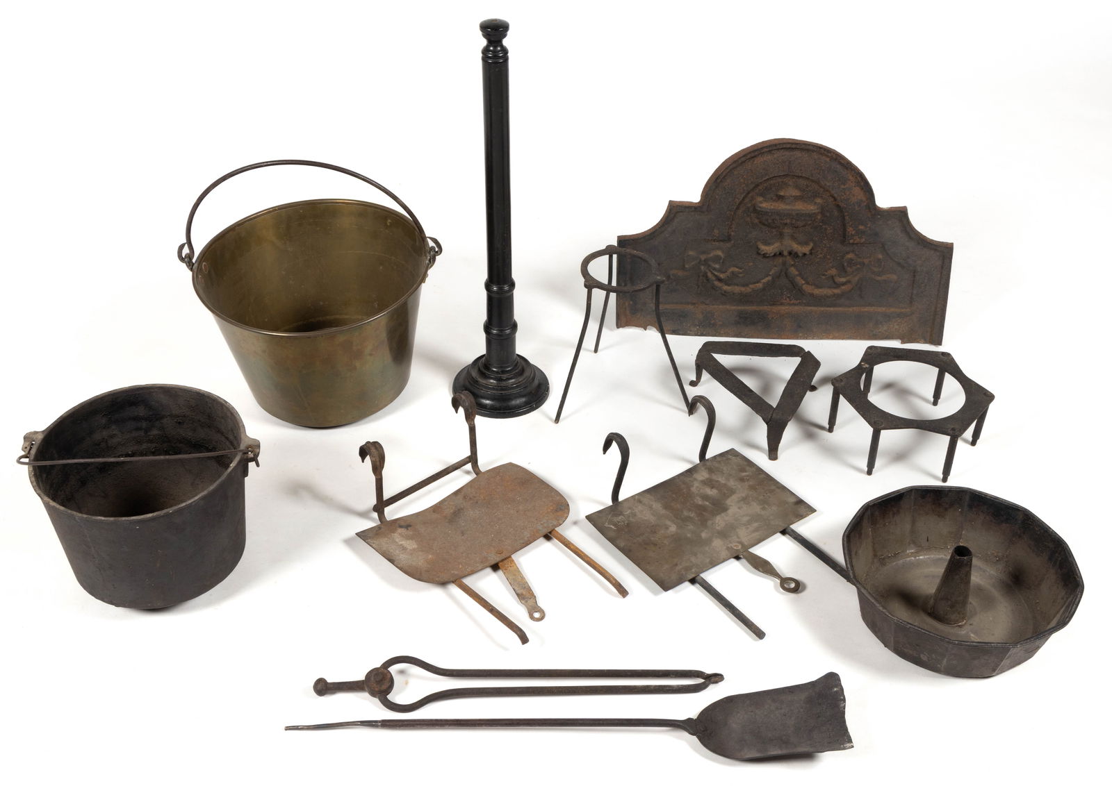 ASSORTED WROUGHT / CAST-IRON AND OTHER METAL DOMESTIC / HEARTH COOKING ARTICLES, LOT OF 12 (1 of 1)