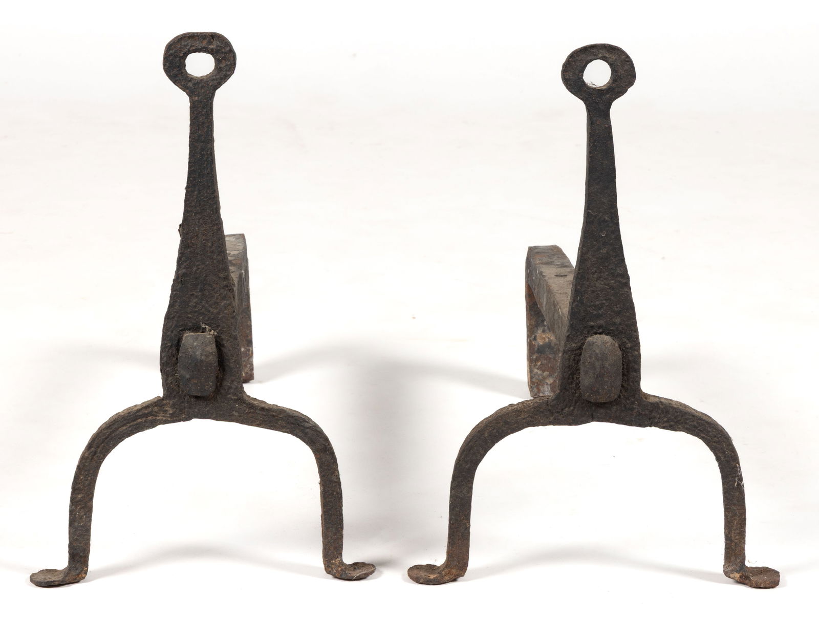 AMERICAN WROUGHT-IRON PAIR OF ANDIRONS (1 of 2)