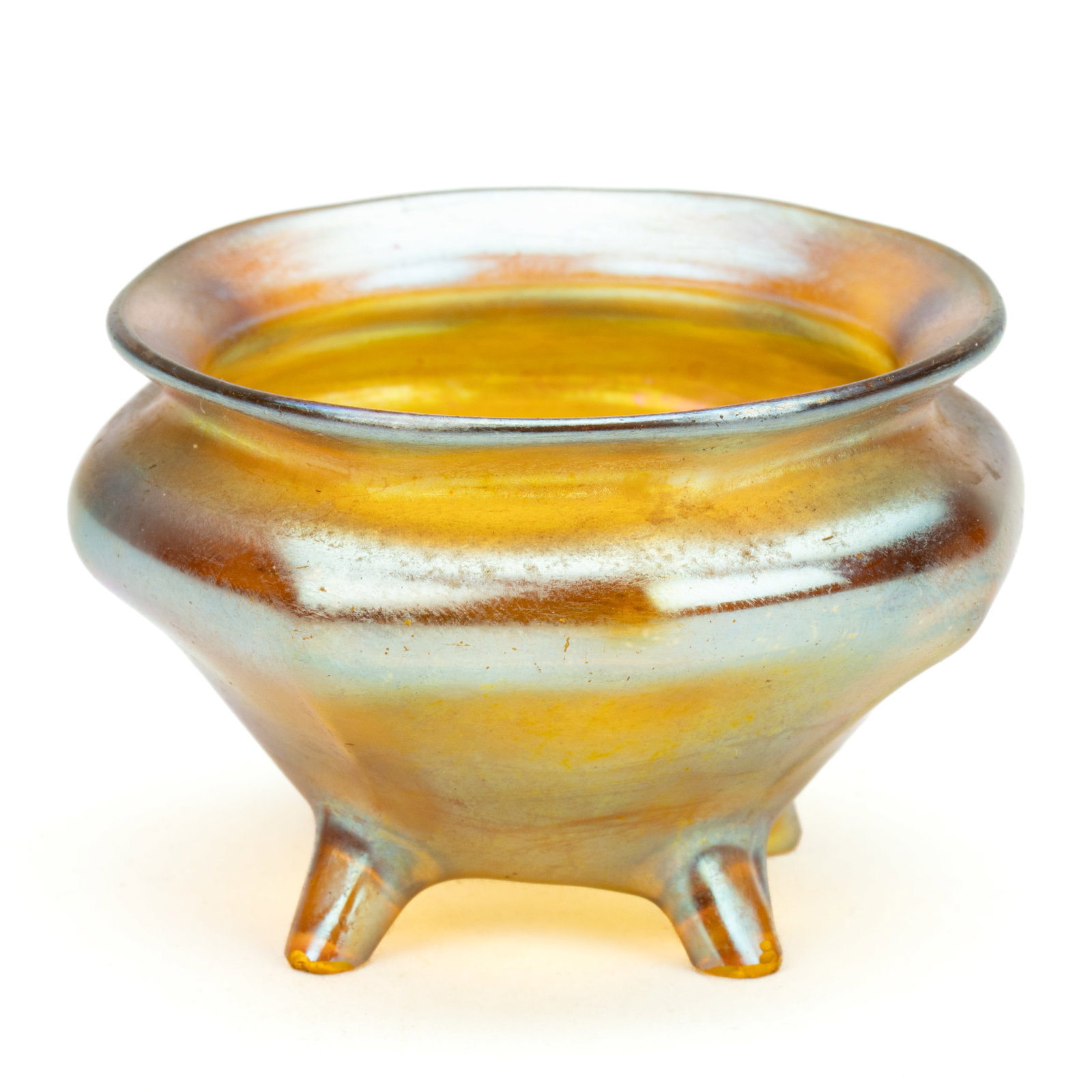 TIFFANY STUDIOS GOLDEN IRIDESCENT ART GLASS OPEN SALT (1 of 5)