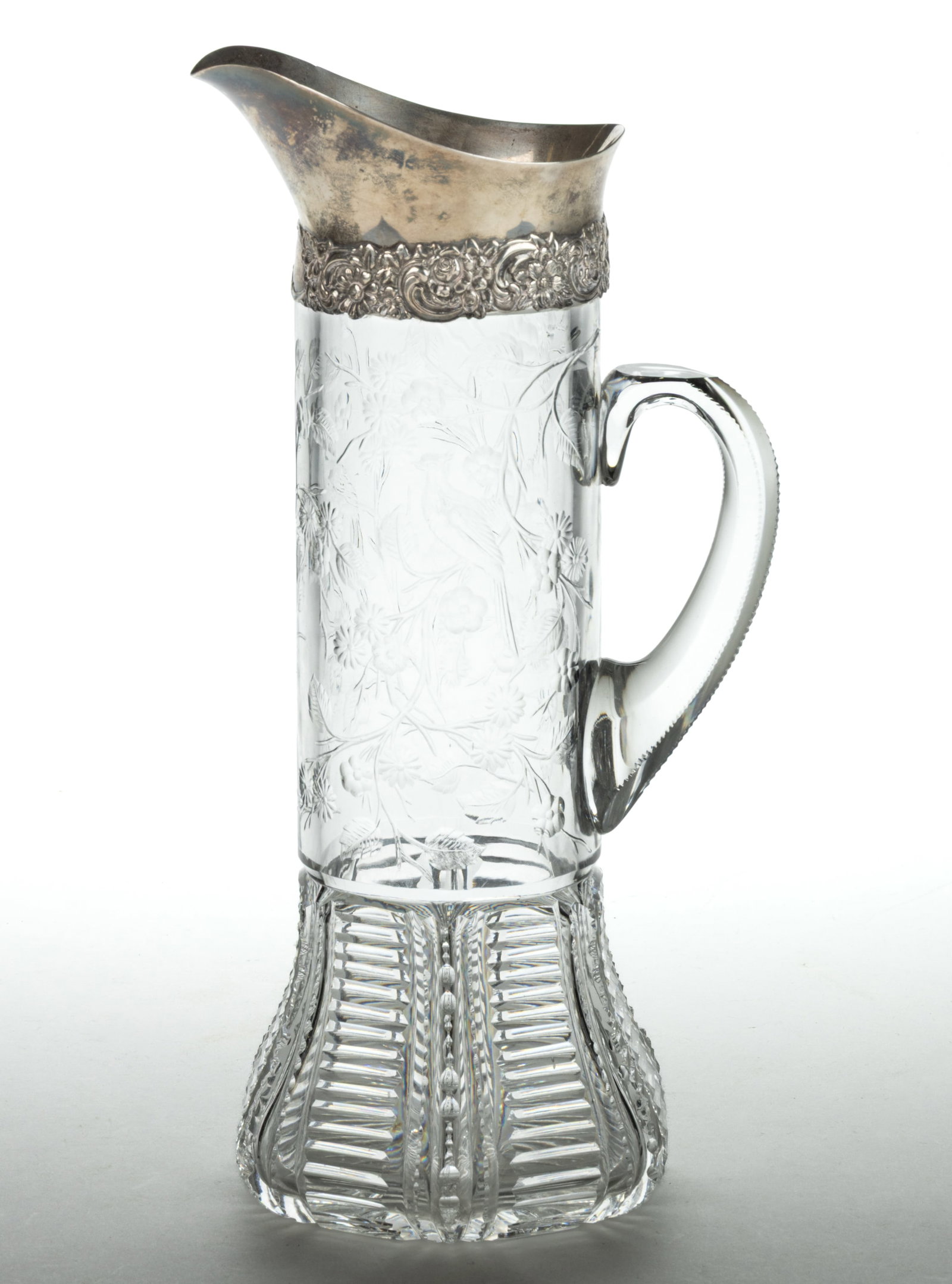 TIFFANY & CO. STERLING SILVER MOUNTED INTAGLIO CUT ART GLASS CHAMPAGNE PITCHER (1 of 1)