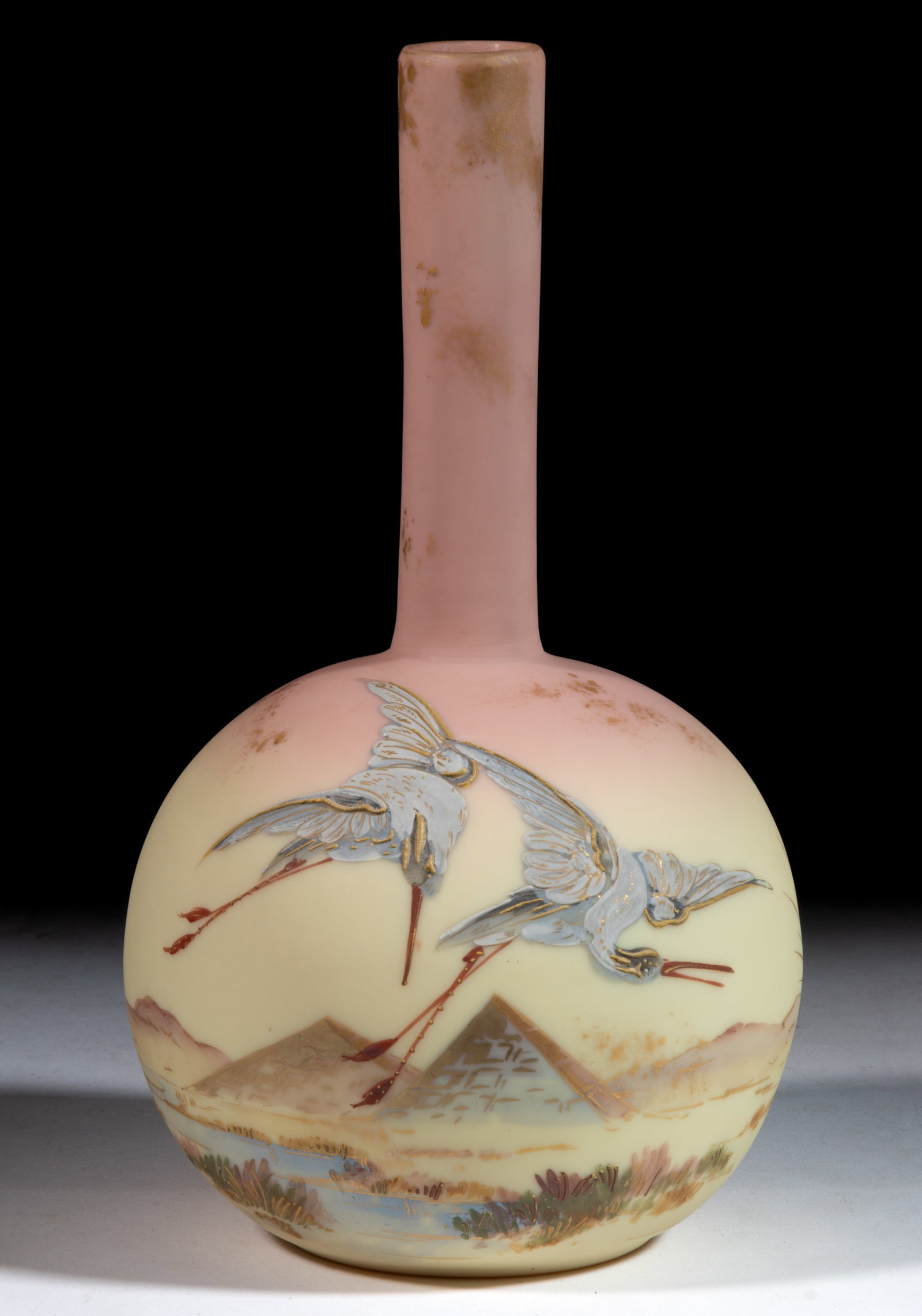 MT. WASHINGTON DECORATED BURMESE ART GLASS VASE (1 of 2)