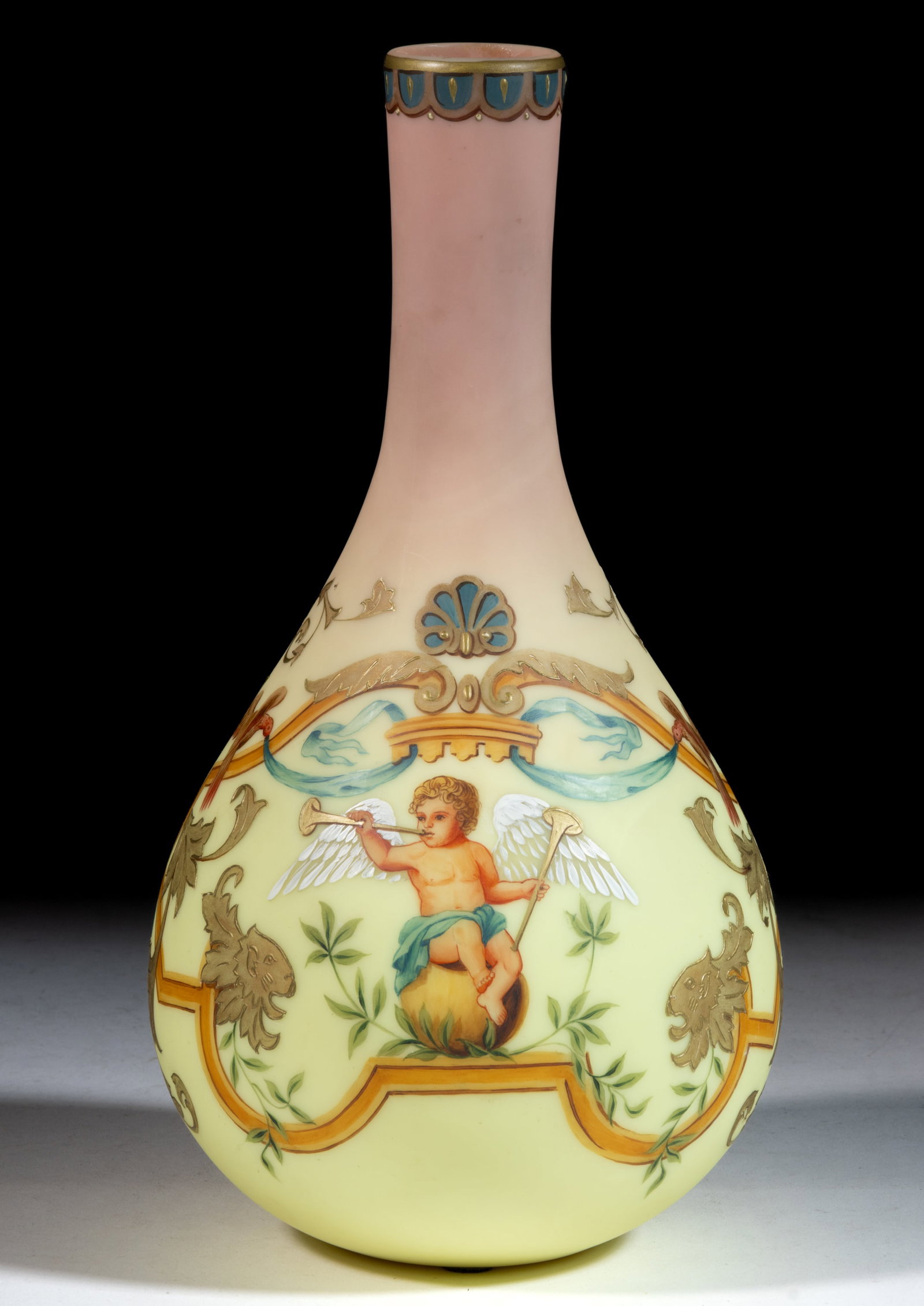 MT. WASHINGTON DECORATED BURMESE ART GLASS VASE (1 of 3)