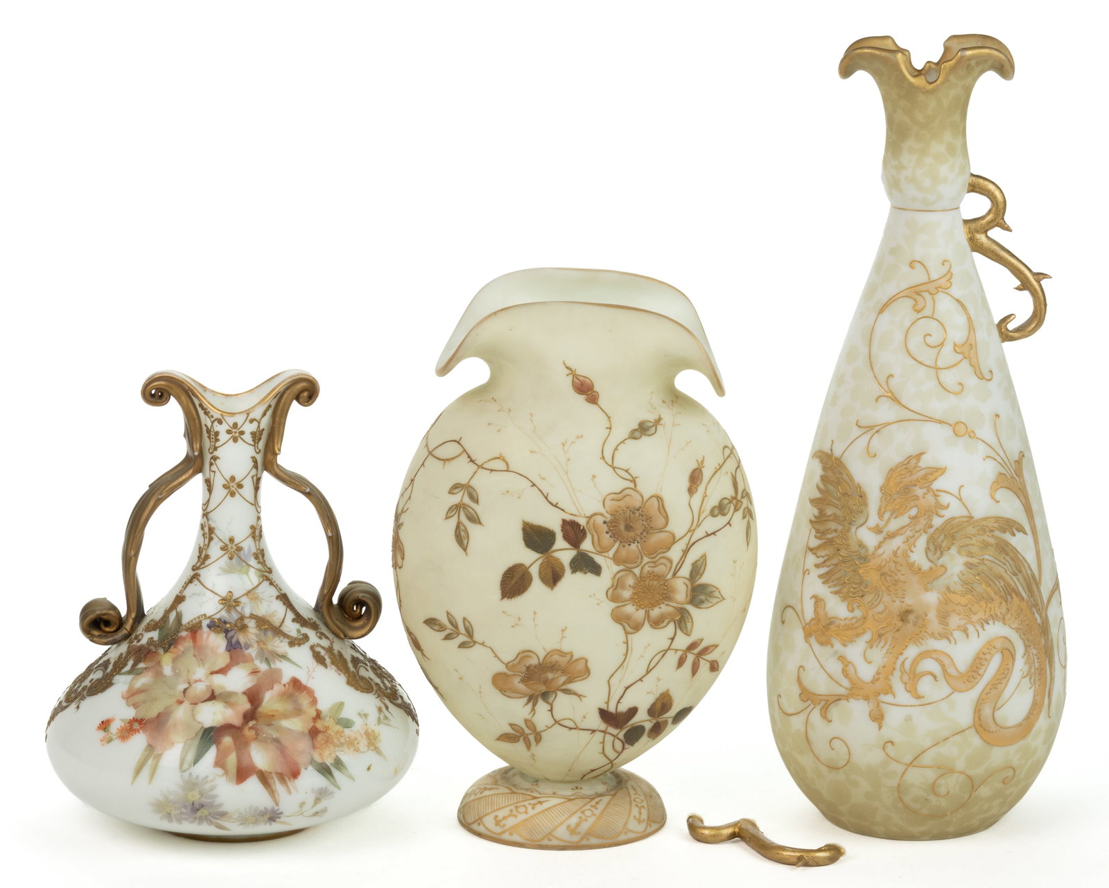 MT. WASHINGTON ART GLASS VASES, LOT OF THREE (1 of 1)