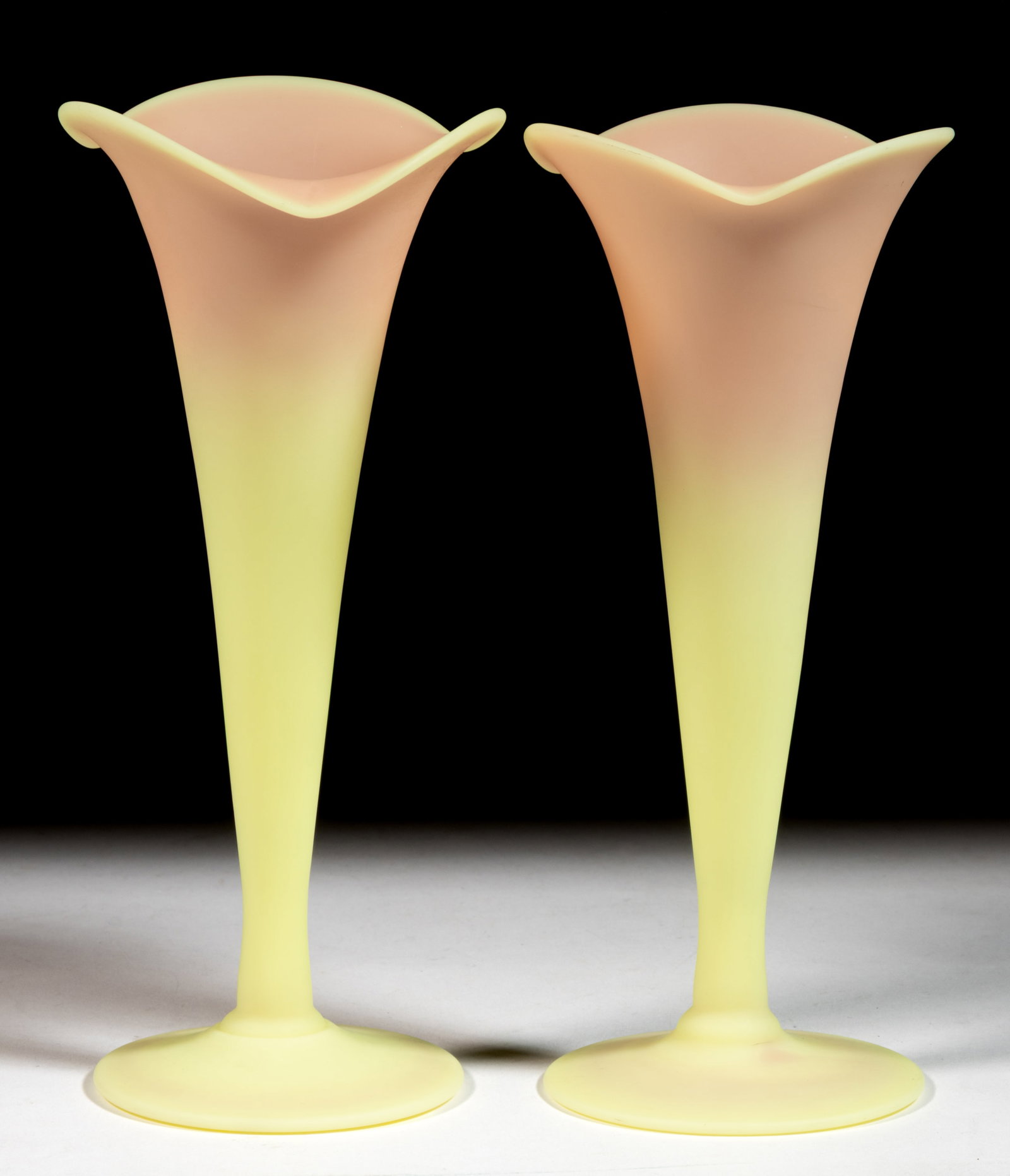 MT. WASHINGTON BURMESE PAIR OF SMALL LILY VASES (1 of 1)