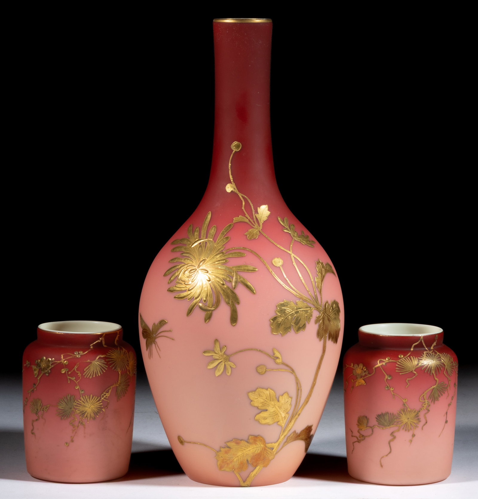 WEBB ENAMEL-DECORATED PEACHBLOW ART GLASS ARTICLES, LOT OF THREE (1 of 1)