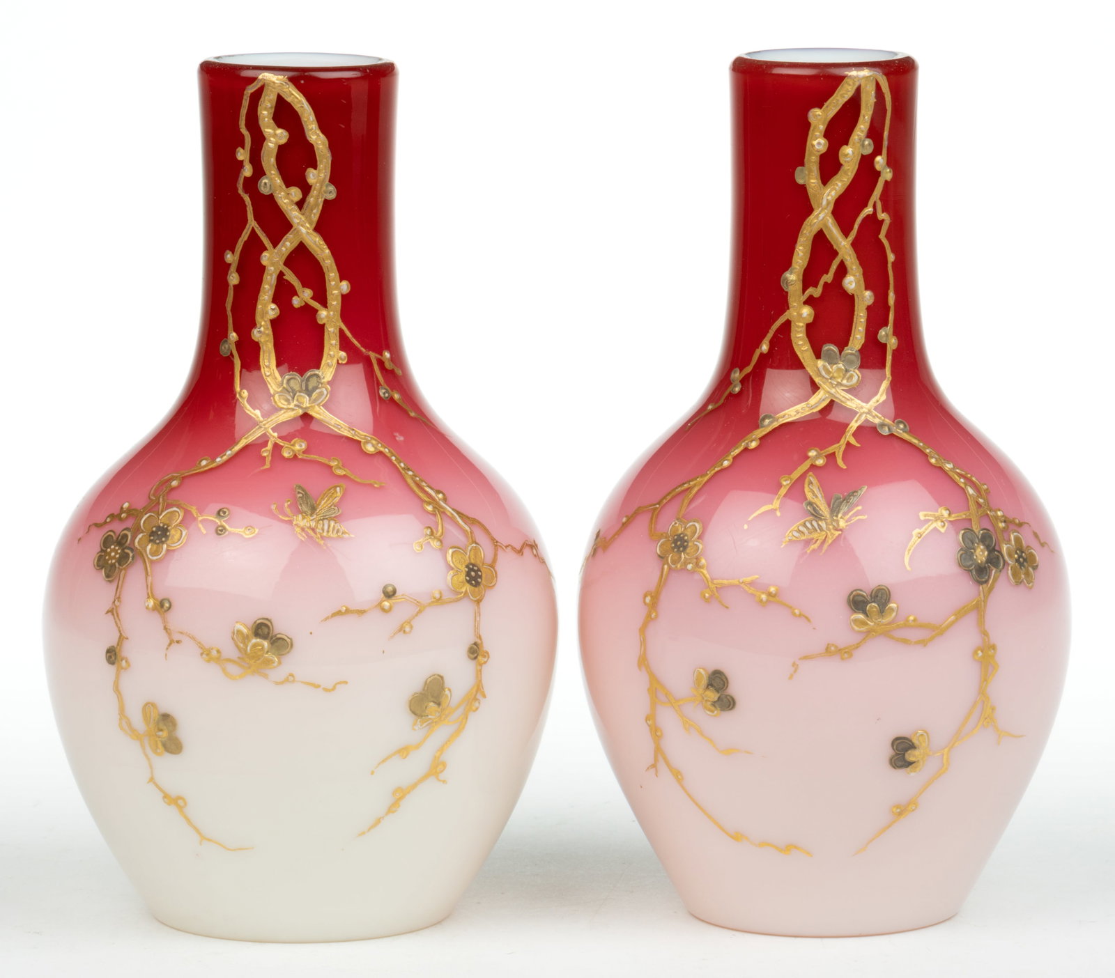 WEBB ENAMEL-DECORATED PEACHBLOW PAIR OF VASES (1 of 1)