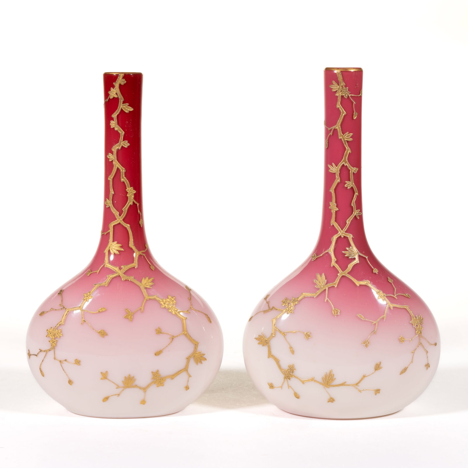 WEBB ENAMEL-DECORATED PEACHBLOW VASES, LOT OF TWO (1 of 3)