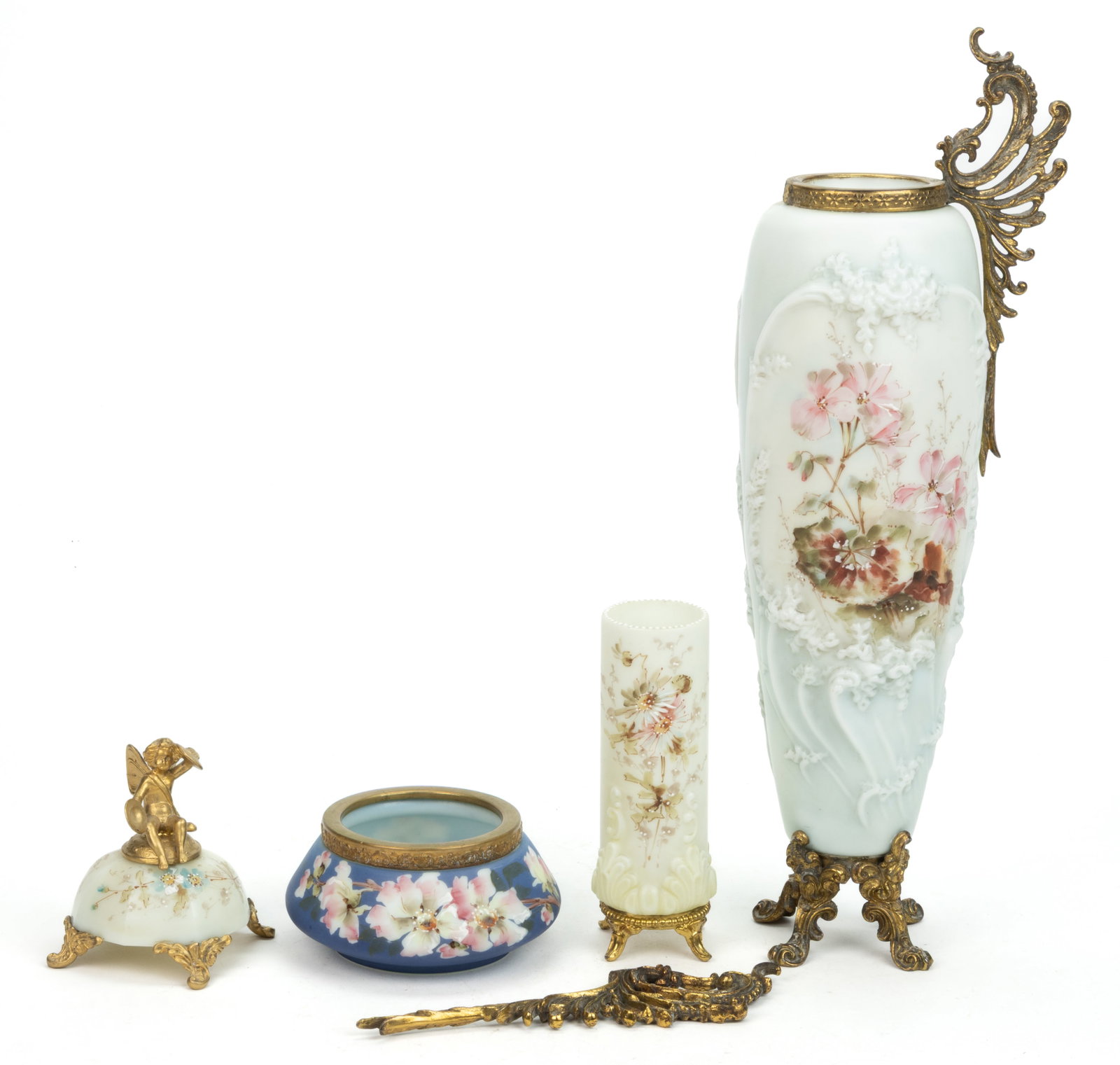 ASSORTED WAVE CREST ENAMEL-DECORATED ART GLASS ARTICLES, LOT OF FOUR (1 of 1)