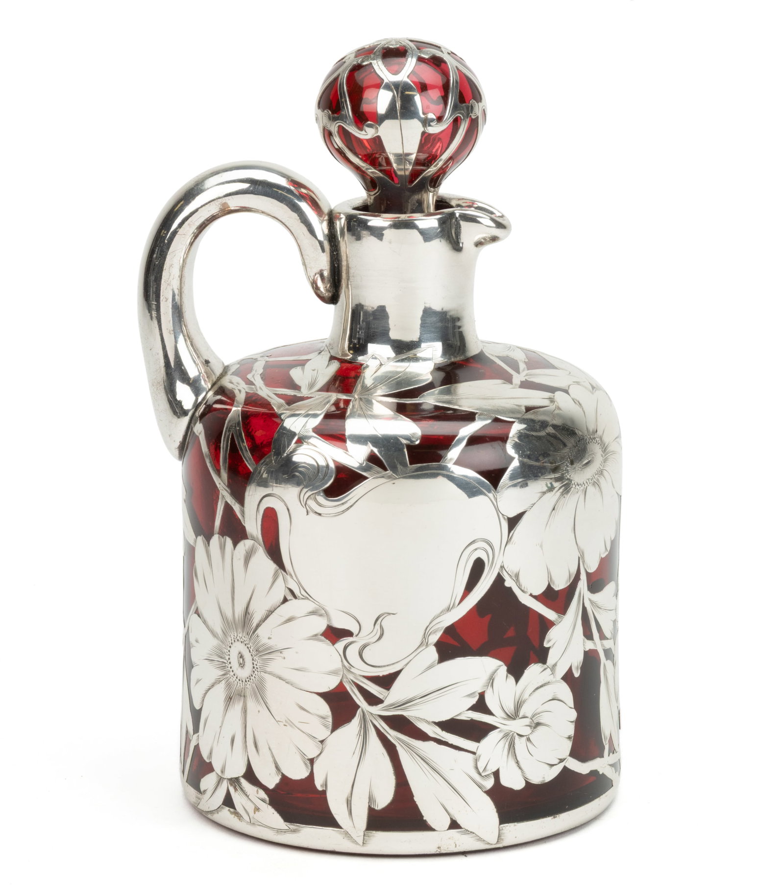 ART NOUVEAU SILVER-OVERLAY GLASS DECANTER (1 of 1)