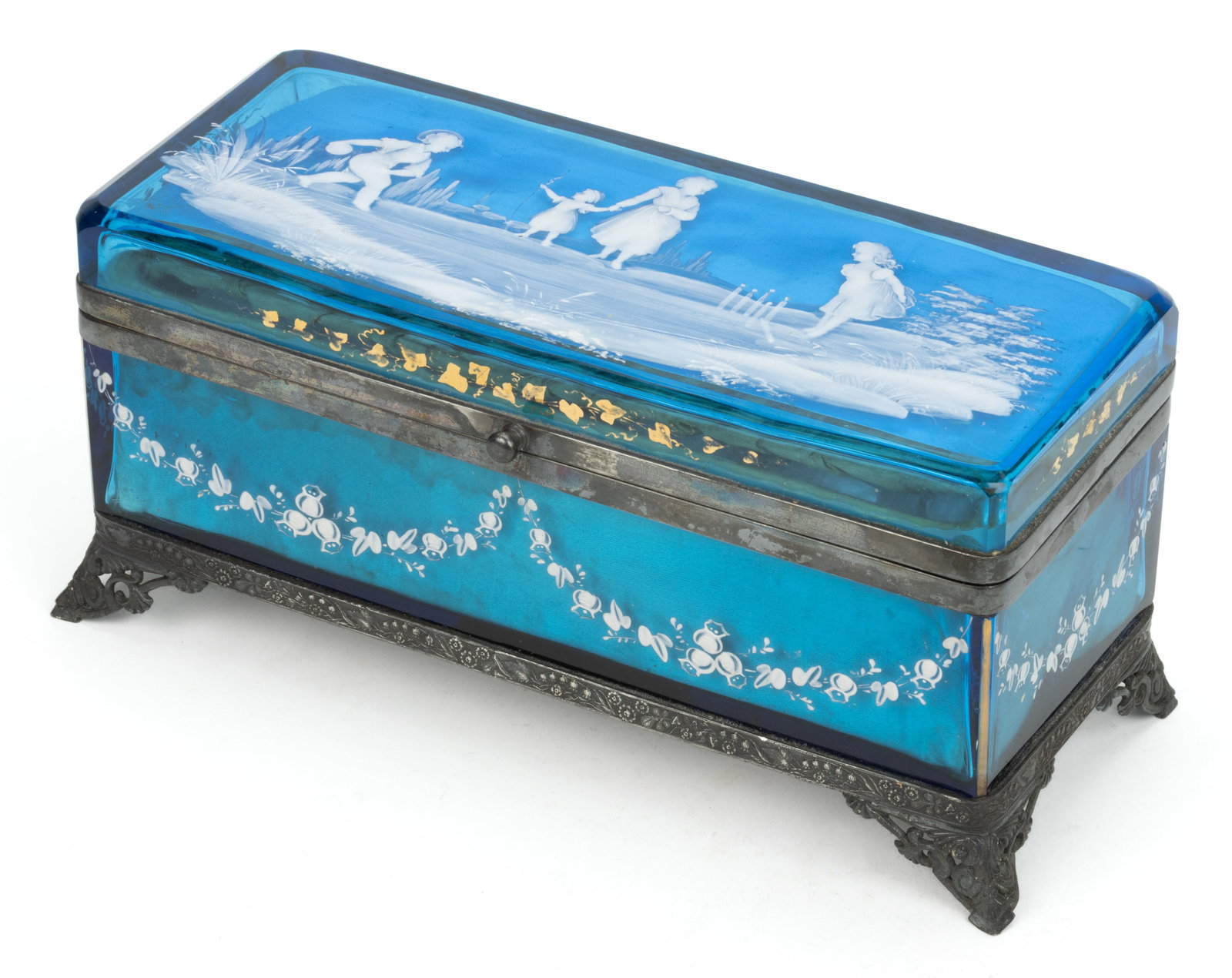 VICTORIAN MARY GREGORY (SO-CALLED) ENAMEL-DECORATED JEWEL CASKET / DRESSER BOX (1 of 2)