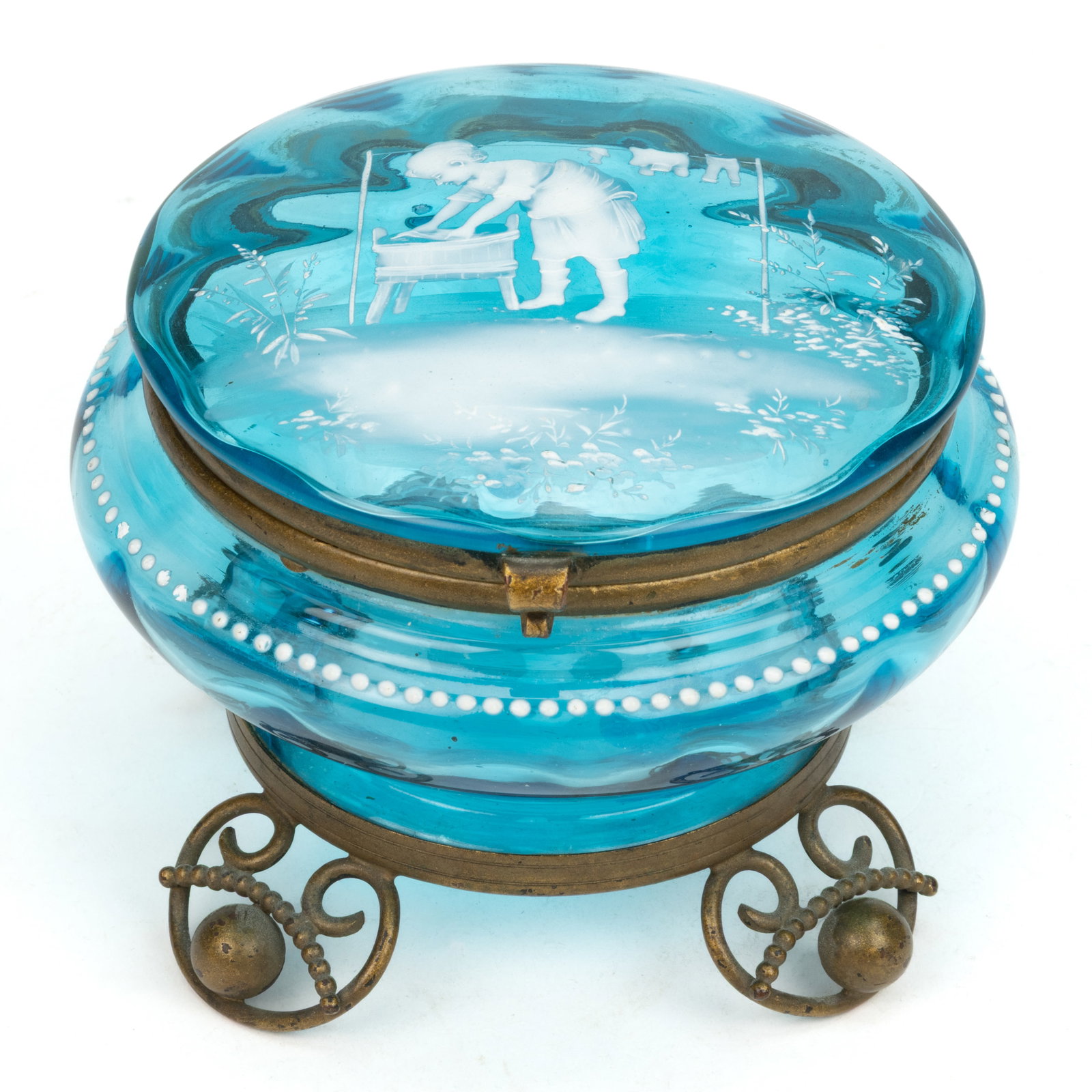 VICTORIAN MARY GREGORY (SO-CALLED) ENAMEL-DECORATED JEWEL CASKET / DRESSER BOX (1 of 1)