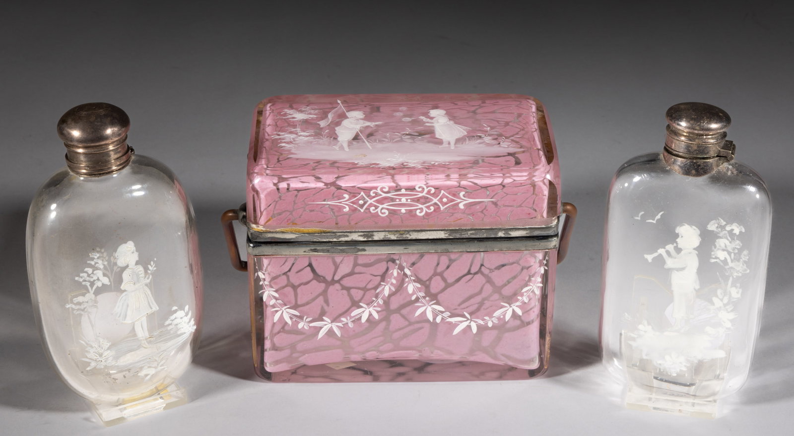 VICTORIAN MARY GREGORY (SO-CALLED) ENAMEL-DECORATED ARTICLES, LOT OF THREE (1 of 2)