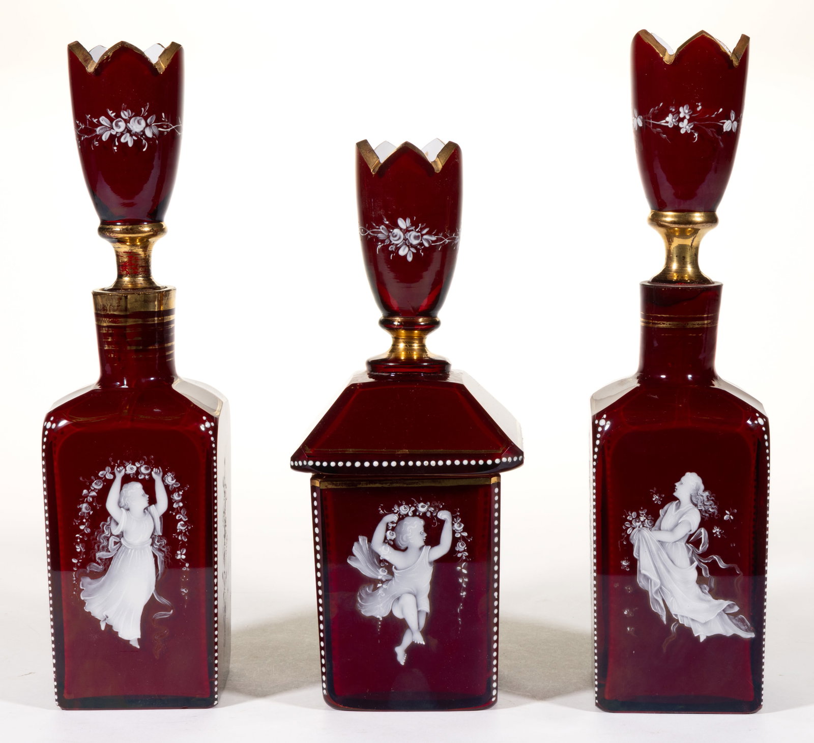 VICTORIAN MARY GREGORY (SO-CALLED) ENAMEL-DECORATED VANITY ARTICLES, LOT OF THREE (1 of 3)