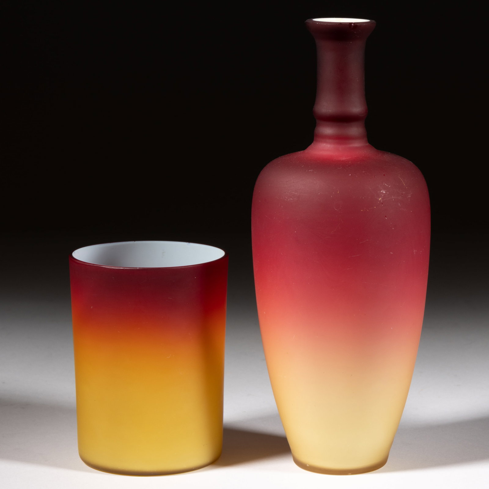 HOBBS CORAL / PEACH BLOW ART GLASS ARTICLES, LOT OF TWO (1 of 1)