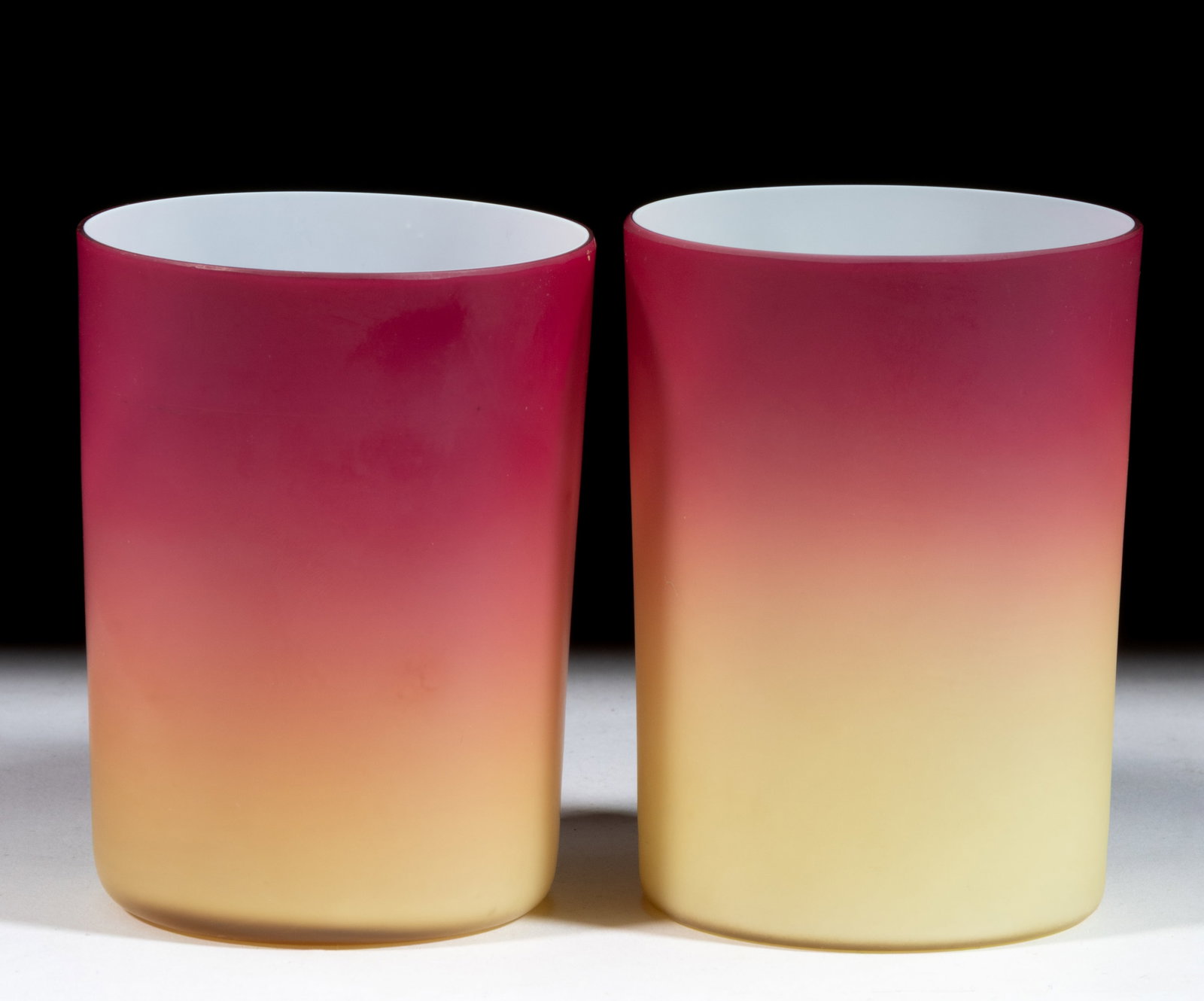 HOBBS CORAL / PEACH BLOW PAIR OF TUMBLERS (1 of 1)