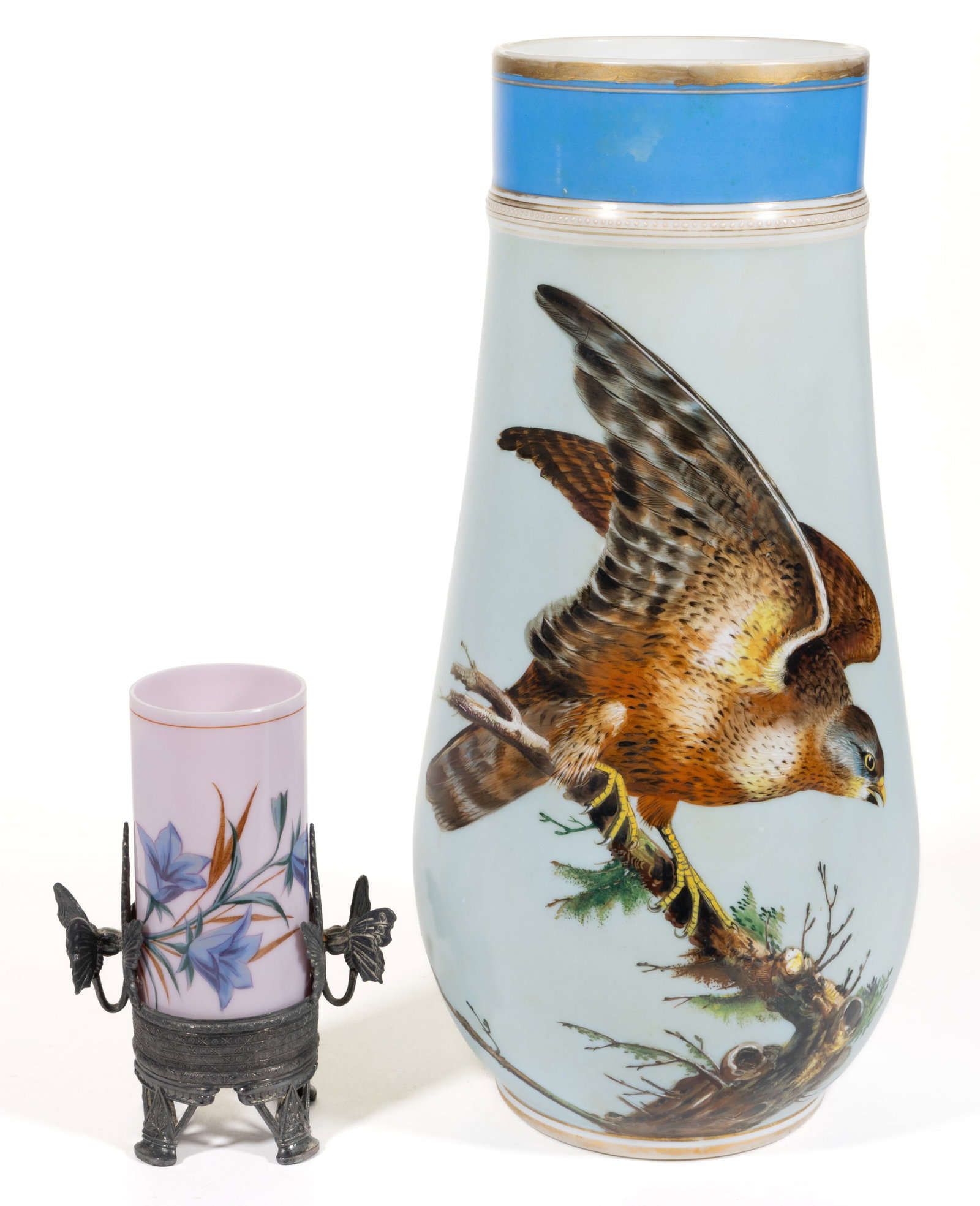 MONUMENTAL VICTORIAN DECORATED OPALINE GLASS VASE (1 of 3)