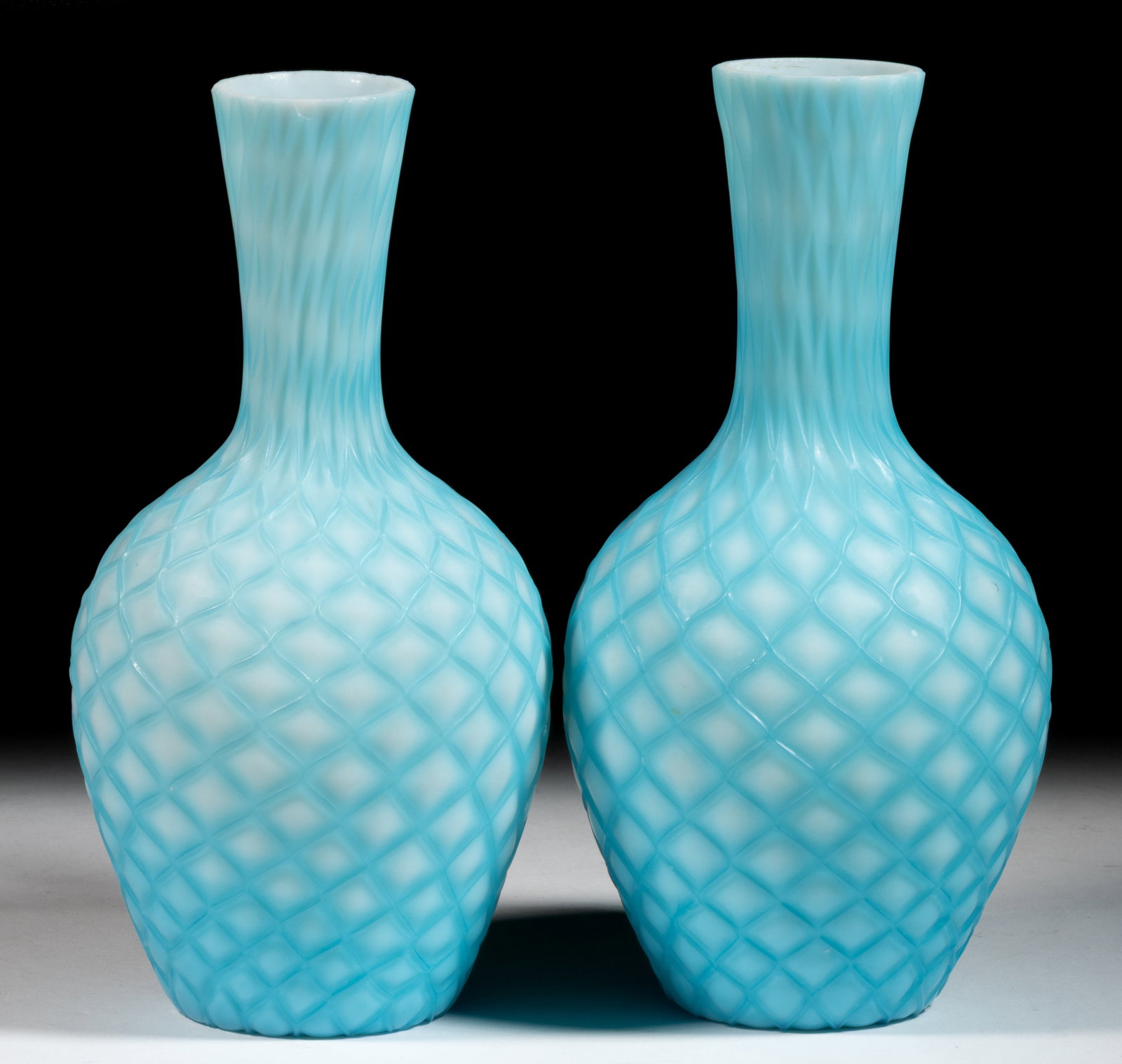 VICTORIAN CUT VELVET SATIN GLASS PAIR OF VASES (1 of 1)