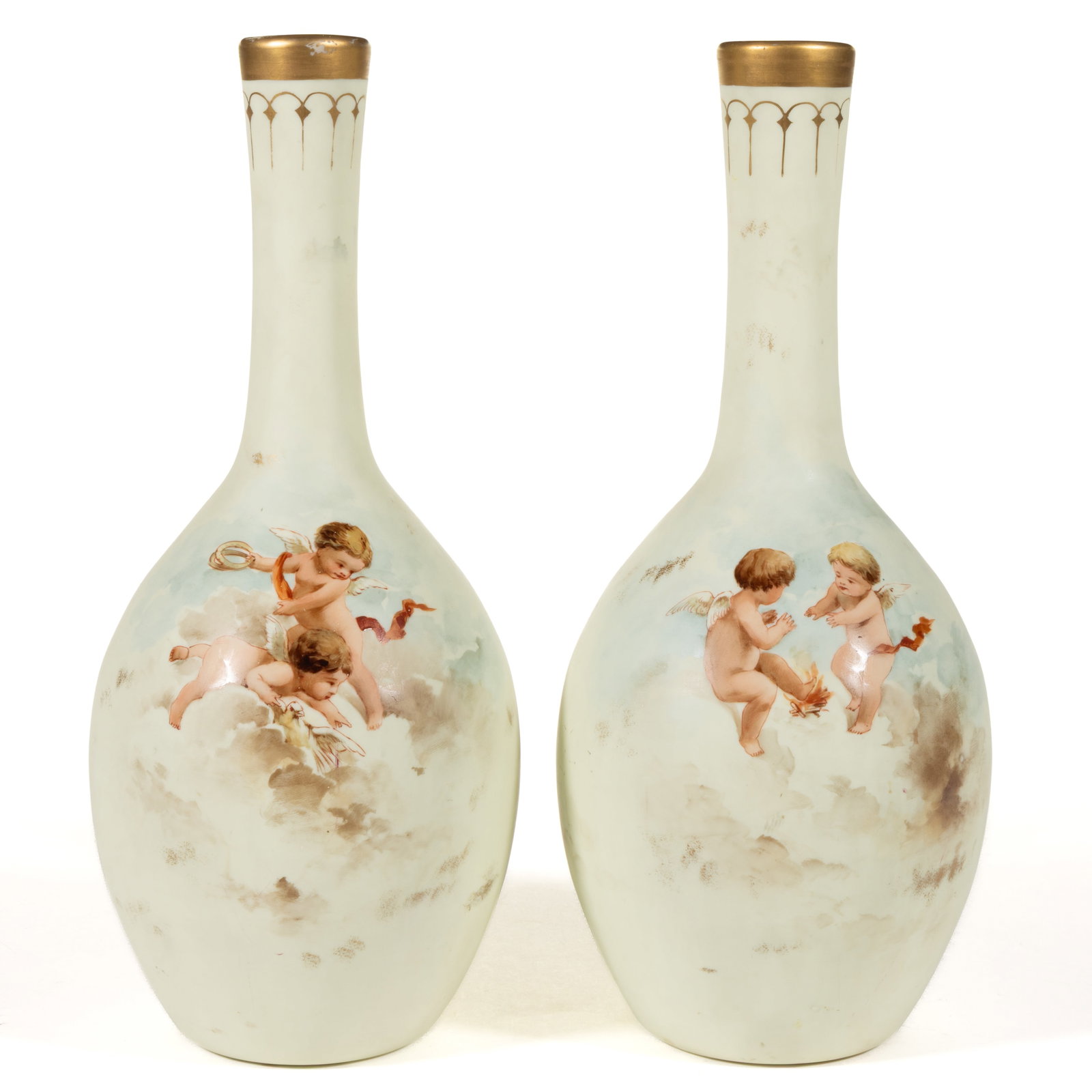PAIR OF VICTORIAN CUSTARD GLASS VASES (1 of 5)