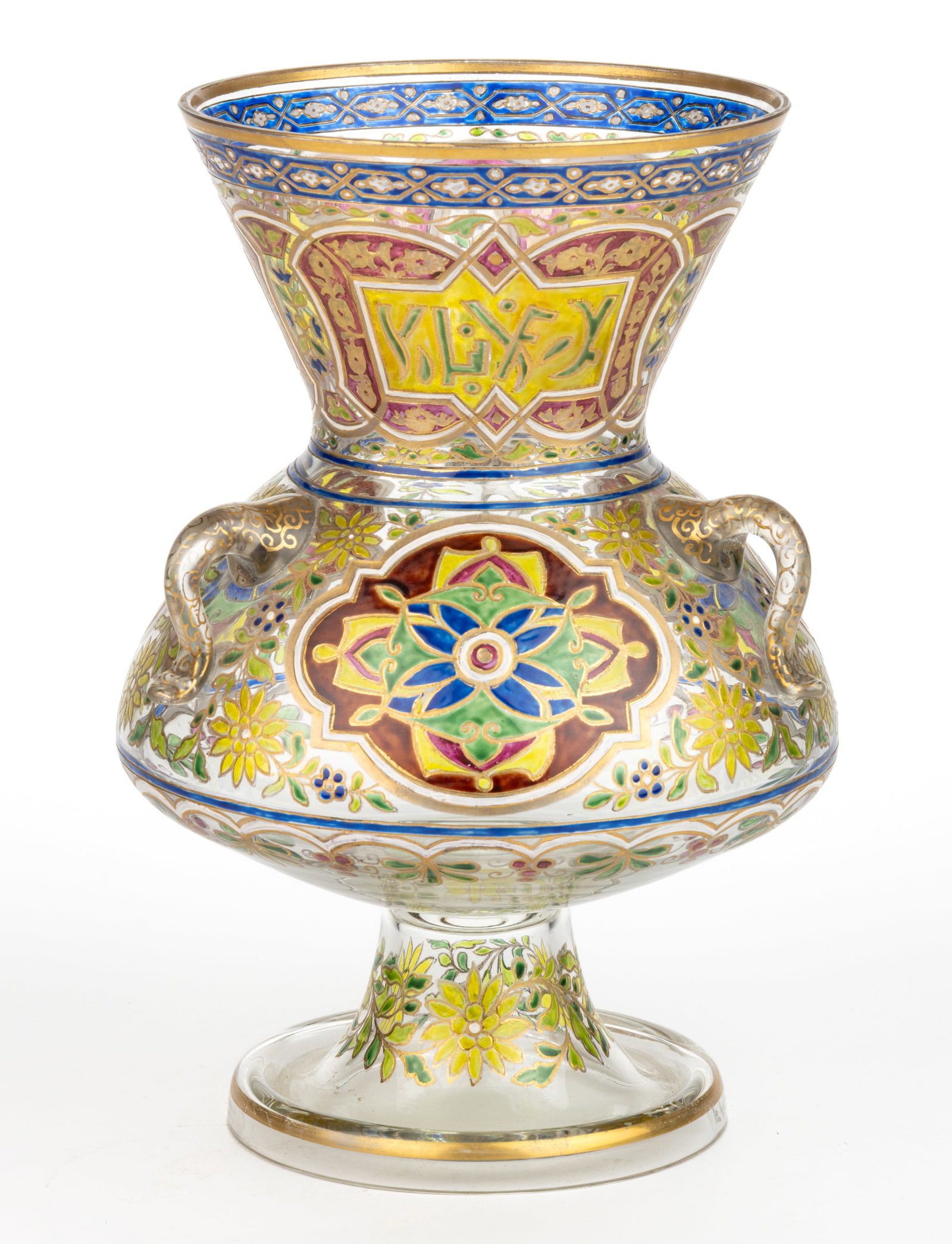LOBMEYR ATTRIBUTED ENAMEL-DECORATED THREE-HANDLED MOSQUE LAMP VASE (1 of 2)