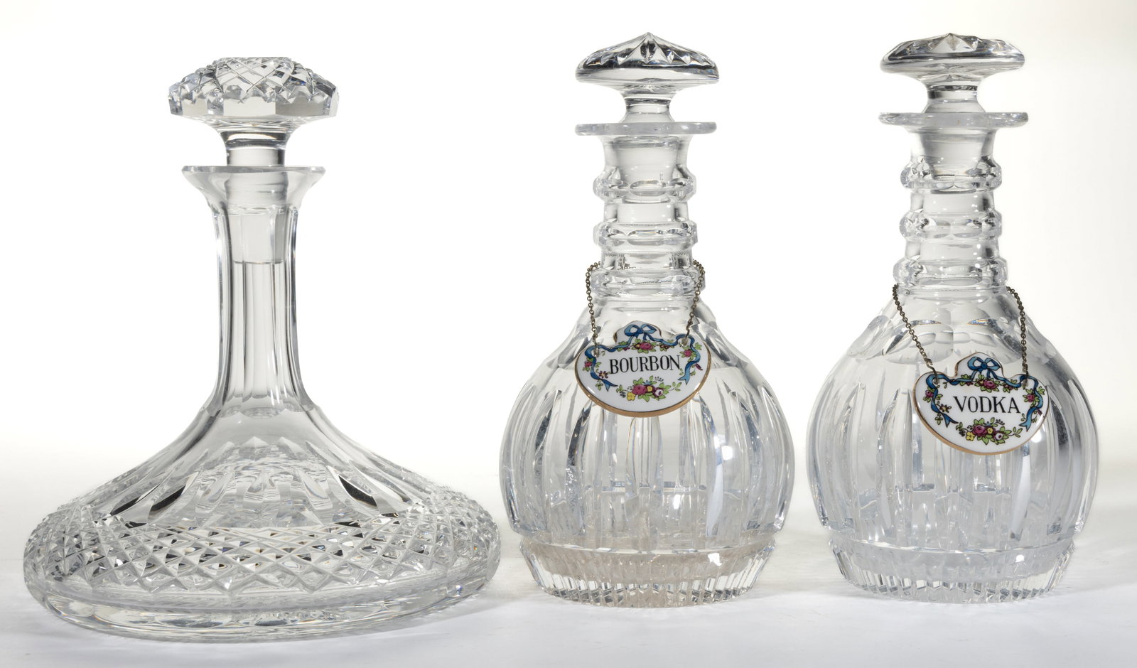 ASSORTED CUT GLASS DECANTERS, LOT OF THREE (1 of 1)