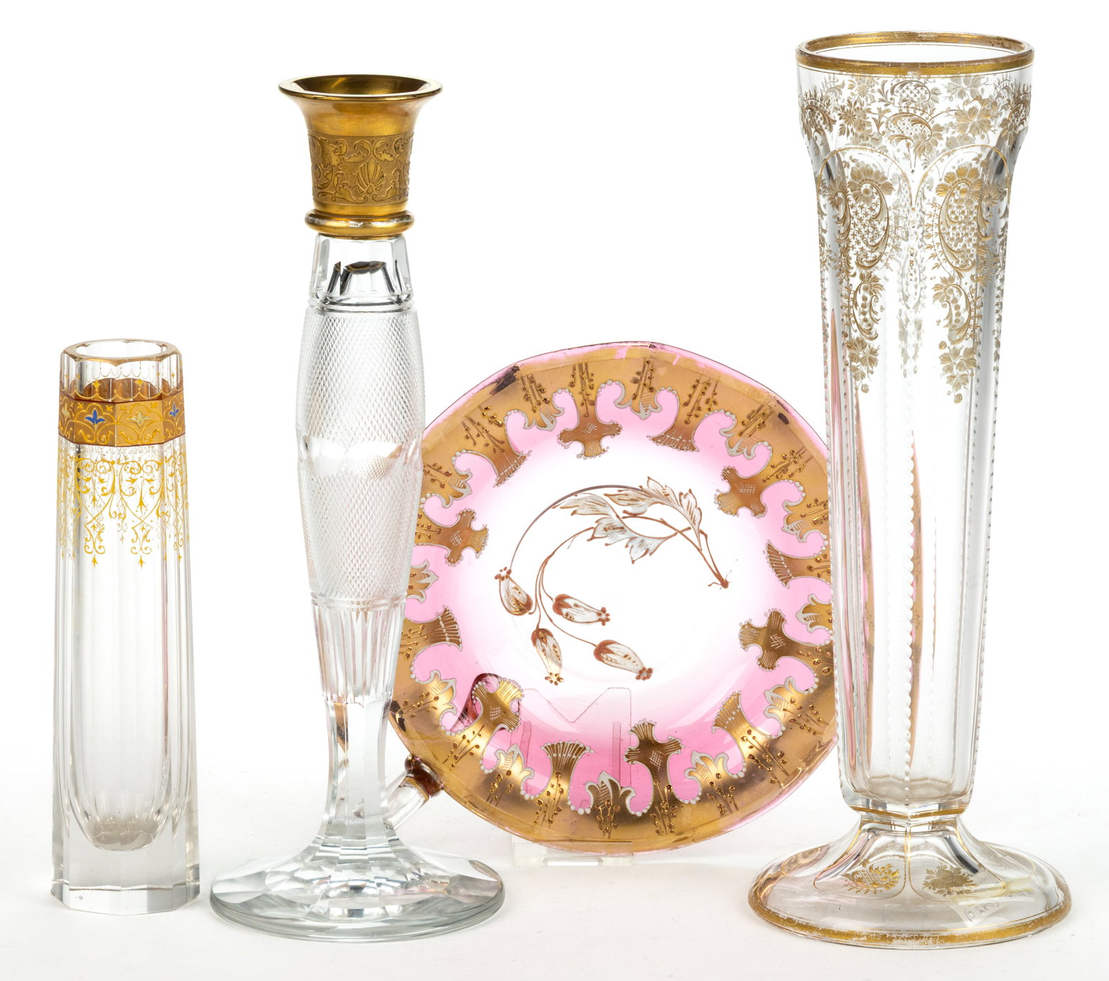 ASSORTED MOSER ATTRIBUTED ENAMEL-DECORATED ART GLASS ARTICLES, LOT OF THREE (1 of 1)