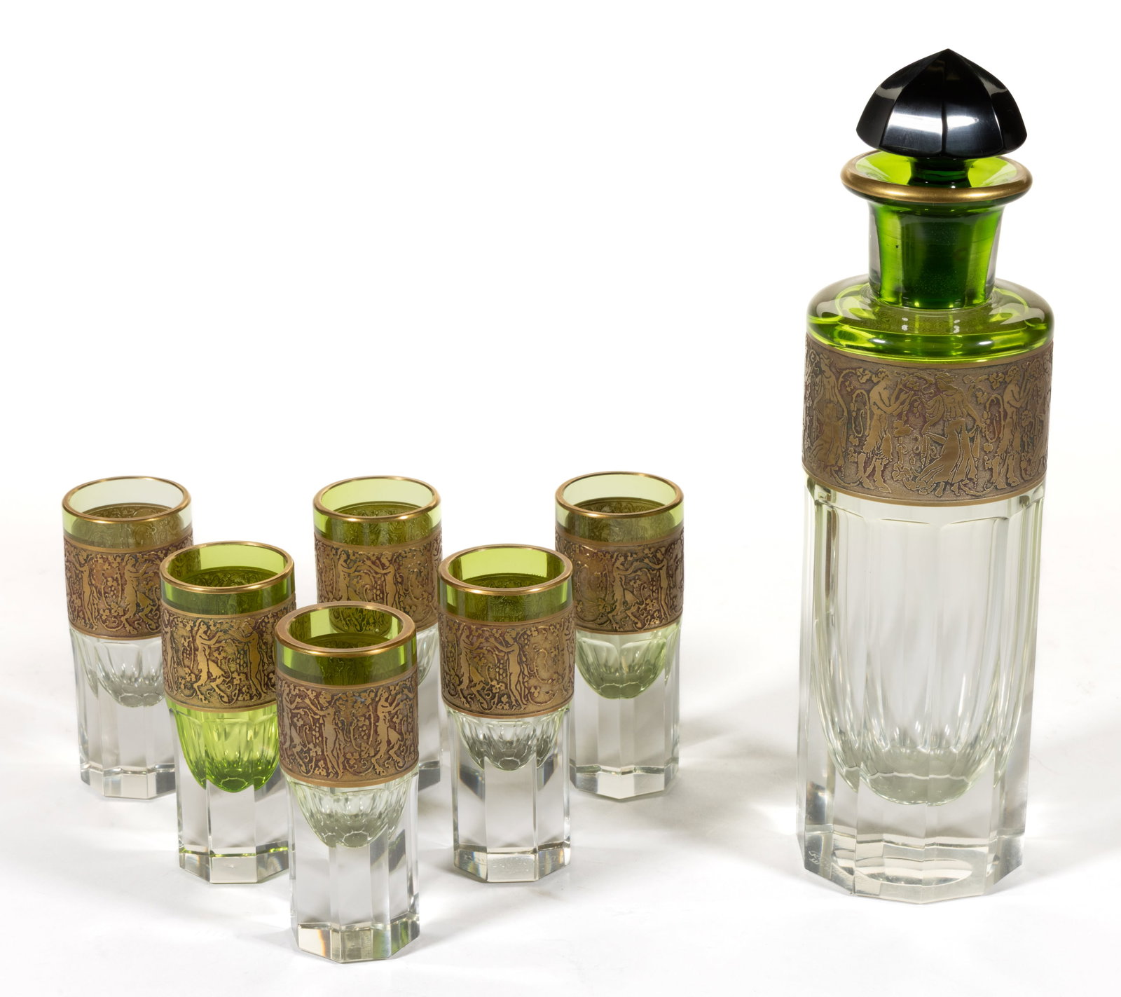 MOSER CAMEO-FRIEZE ART GLASS SEVEN-PIECE CORDIAL / LIQUEUR DRINKING SET (1 of 1)