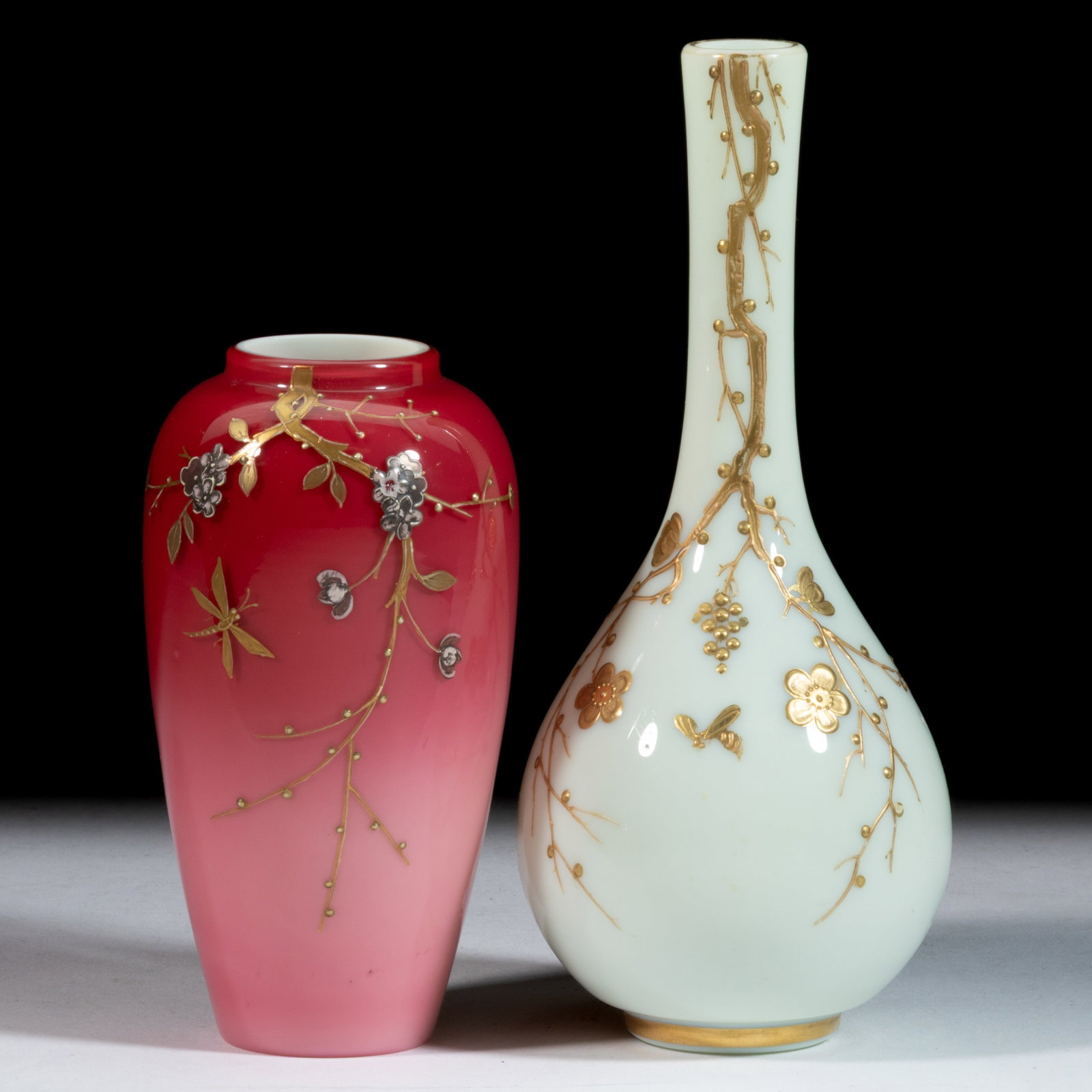 GILT-DECORATED REACTIVE ART GLASS VASES, LOT OF TWO (1 of 1)