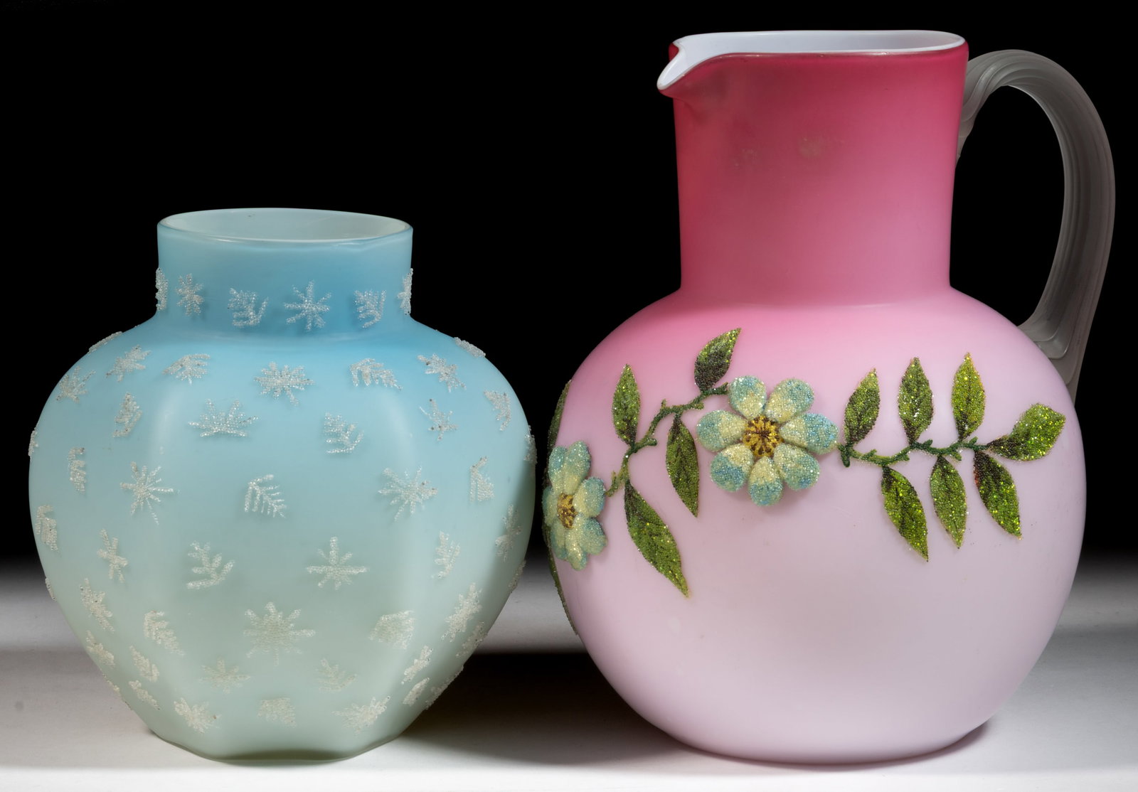 VICTORIAN CORALENE-DECORATED ART GLASS ARTICLES, LOT OF TWO (1 of 2)