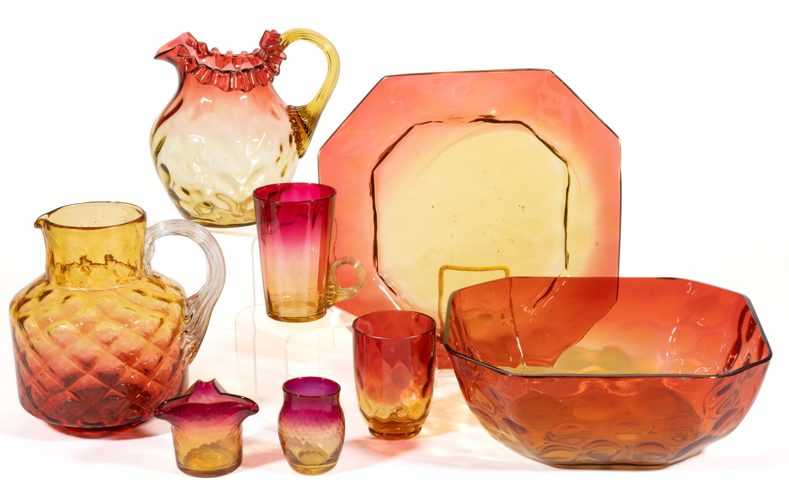 ASSORTED AMBERINA GLASS ARTICLES, LOT OF EIGHT (1 of 1)