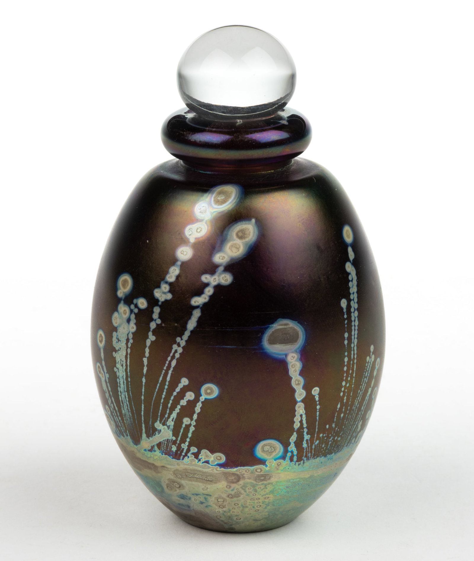 ROBERT EICKHOLT (AMERICAN, B. 1947) IRIDESCENT STUDIO ART GLASS PERFUME BOTTLE (1 of 5)