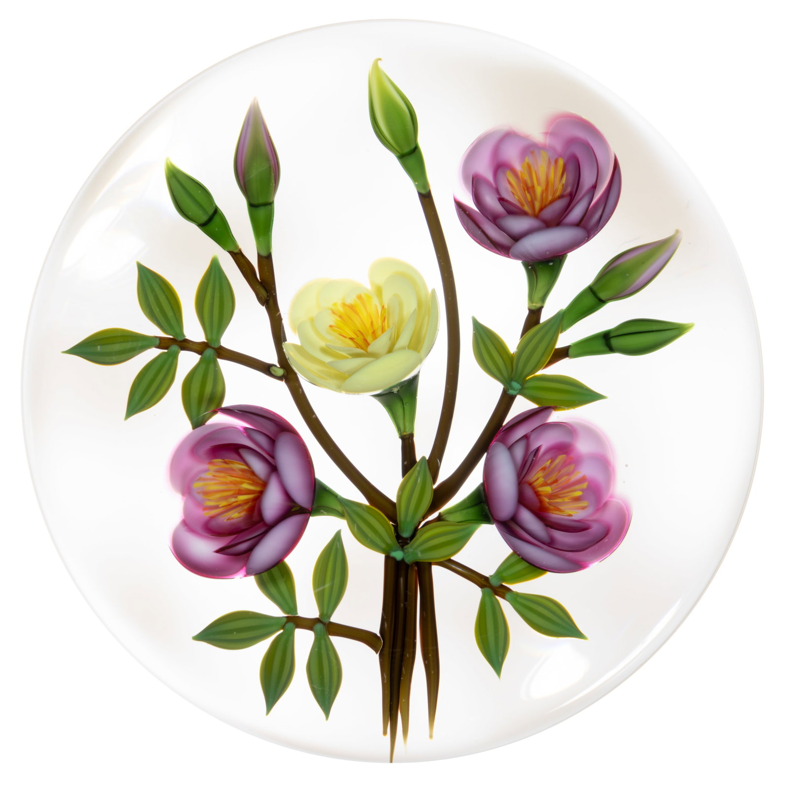 CHRIS BUZZINI (AMERICAN, B. 1949) FLORAL BOUQUET LAMPWORK STUDIO ART GLASS PAPERWEIGHT (1 of 2)