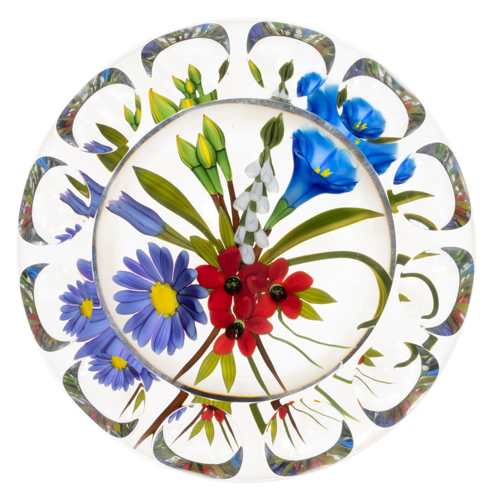 CHRIS BUZZINI (AMERICAN, B. 1949) CUT FLORAL BOUQUET LAMPWORK STUDIO ART GLASS PAPERWEIGHT (1 of 2)