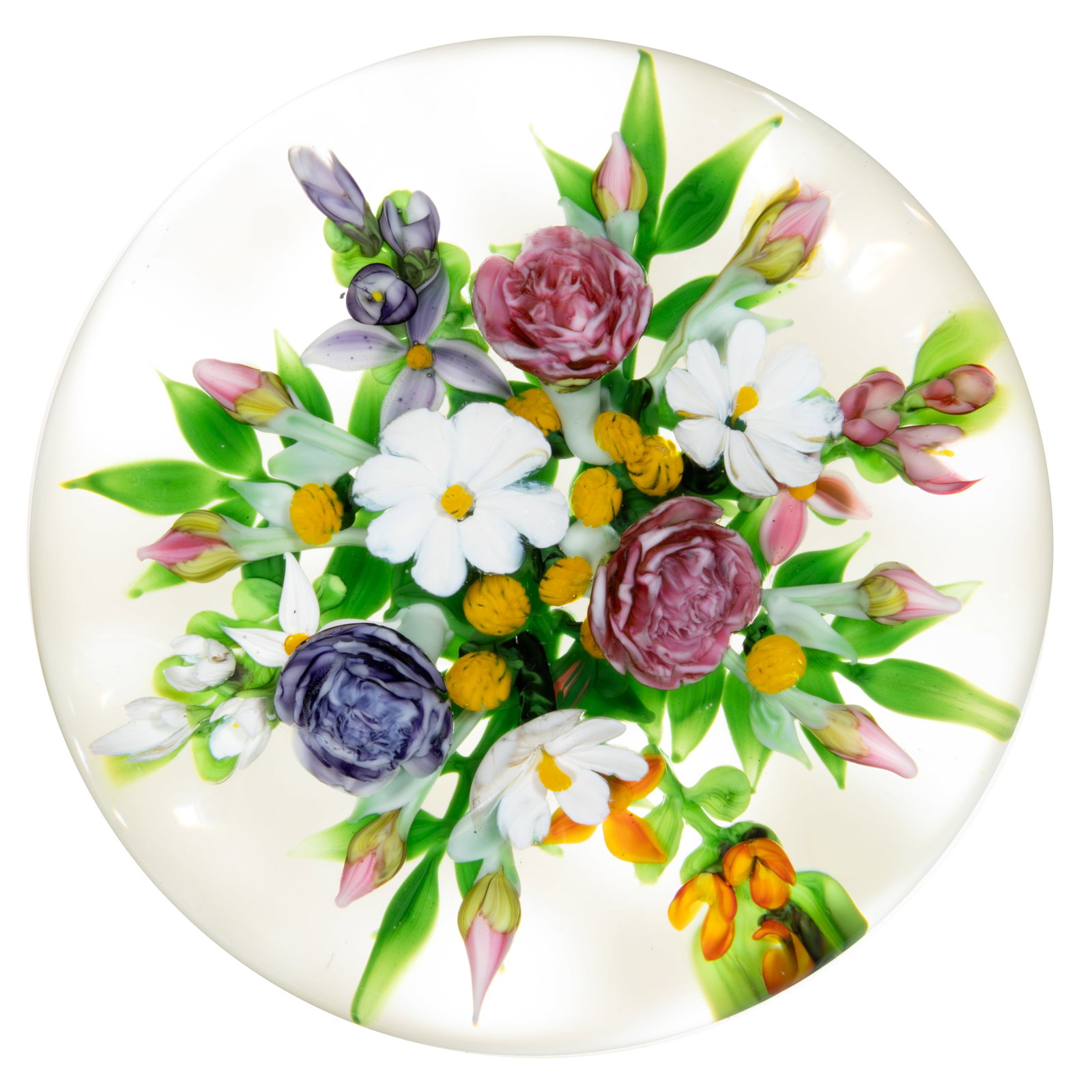 RICK AYOTTE (AMERICAN, B. 1944) FLORAL BOUQUET LAMPWORK STUDIO ART GLASS PAPERWEIGHT (1 of 2)