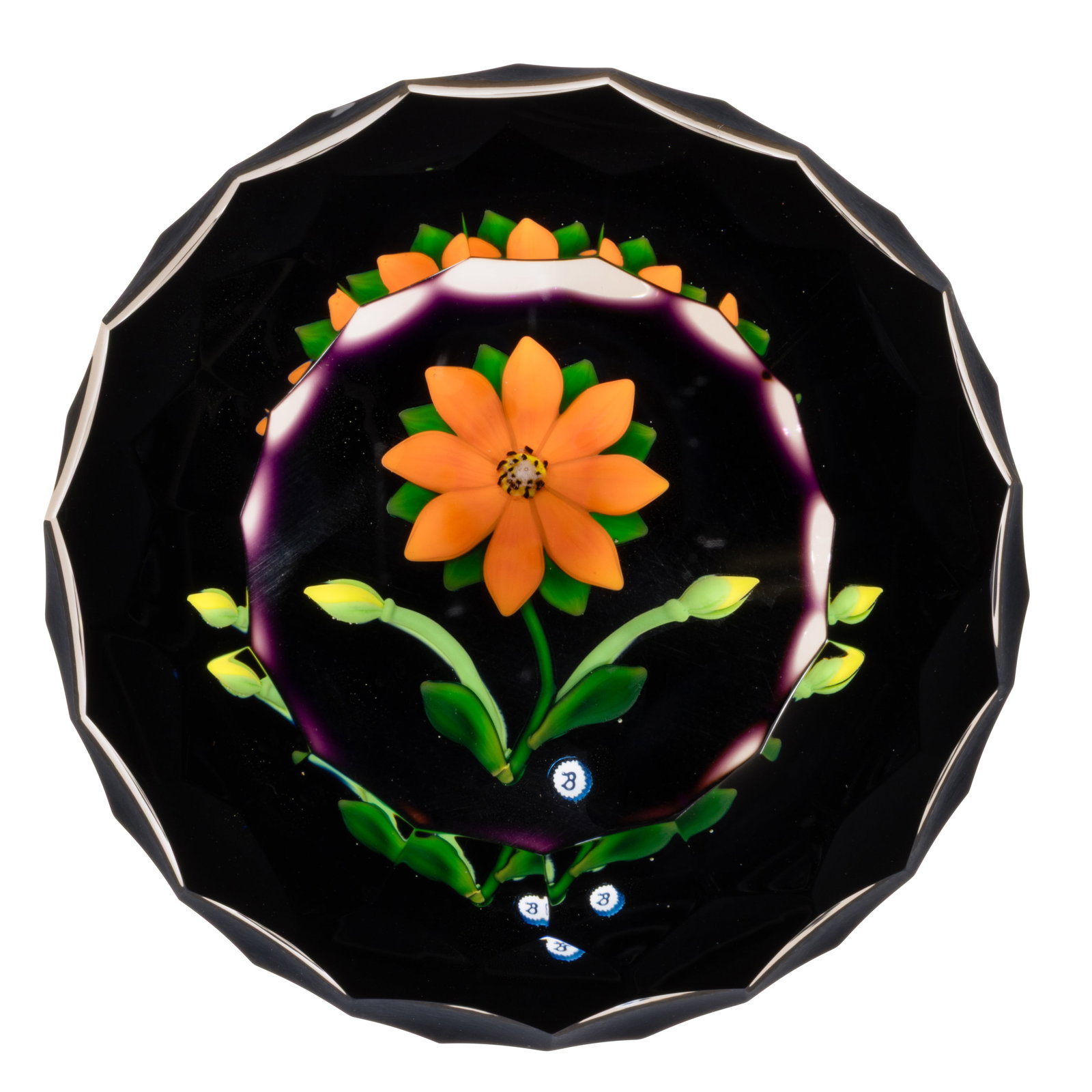 BOB BANFORD (AMERICAN, B. 1951) FANCY CUT FLOWER LAMPWORK STUDIO ART GLASS PAPERWEIGHT (1 of 2)