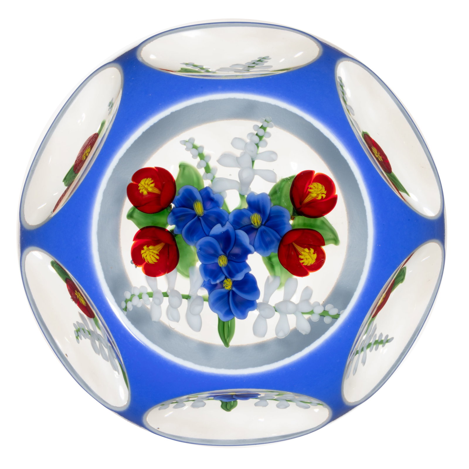 RANDALL GRUBB (AMERICAN, B. 1961) CUT DOUBLE-OVERLAY FLORAL BOUQUET LAMPWORK STUDIO ART GLASS (1 of 2)